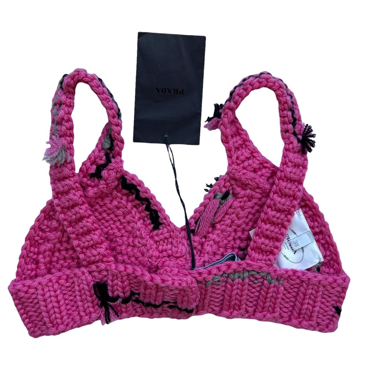 Prada FW17 RTW Cordonetto Link Knit Crochet Bralette Crop Top Pink - Outfit Repeater