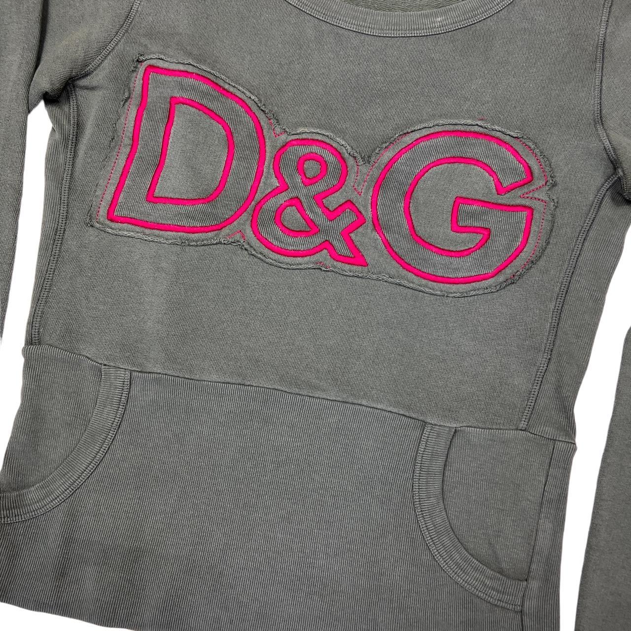 Dolce & Gabbana D&G Gray and Pink Cropped Logo Sweatshirt - Outfit Repeater
