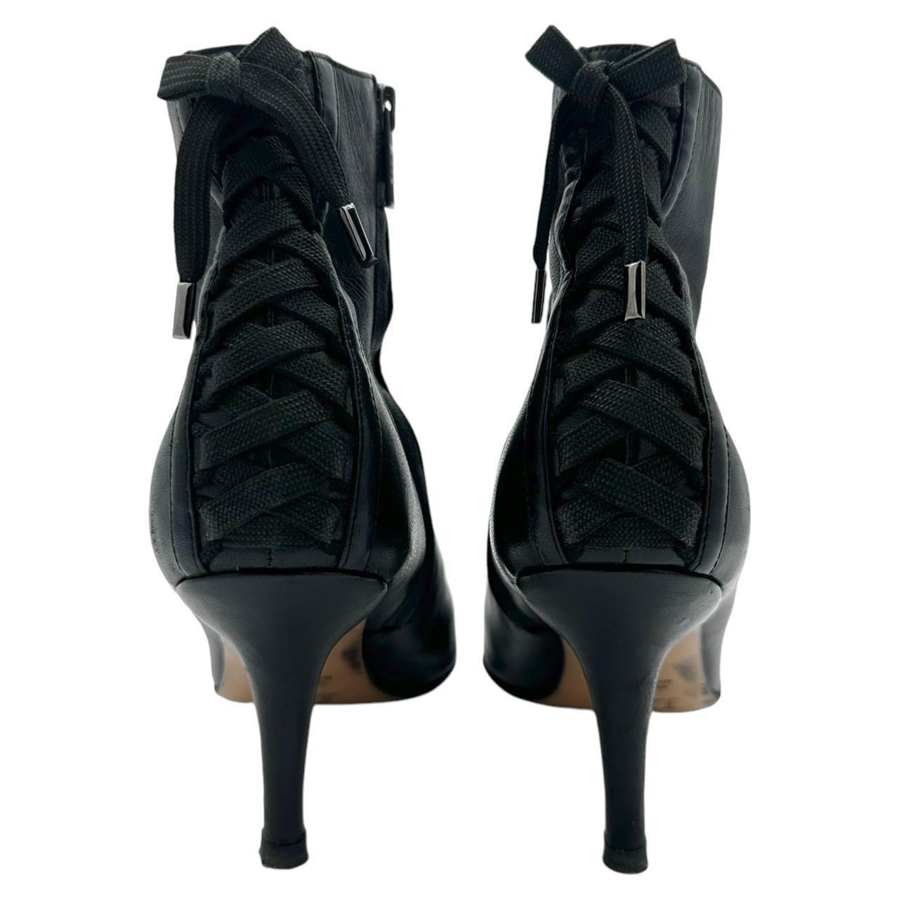 Christian Dior Black Lace Up Pointed Toe Heeled Booties