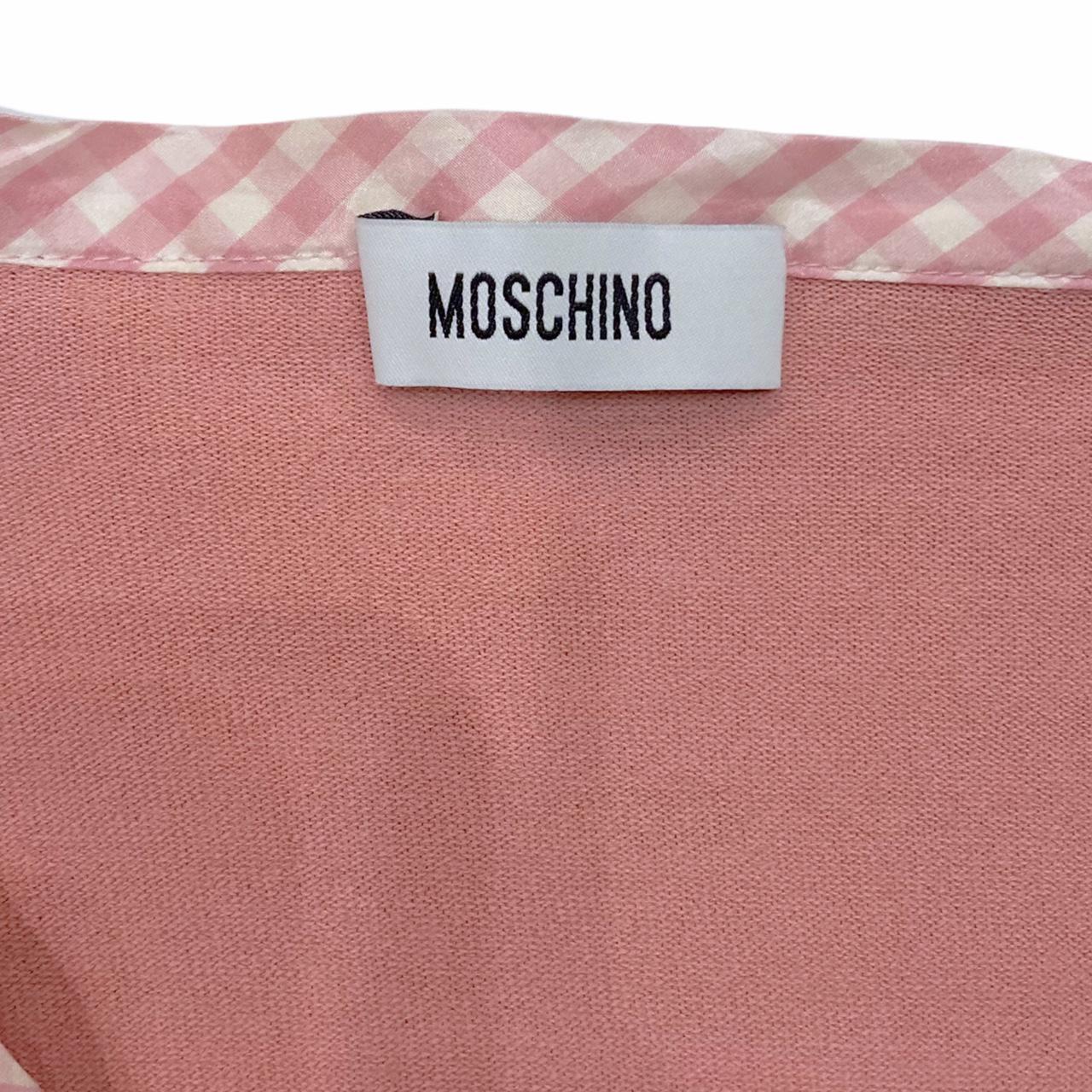 Moschino Pink Knit Cardigan with Gingham Trim and Ruffle Detail