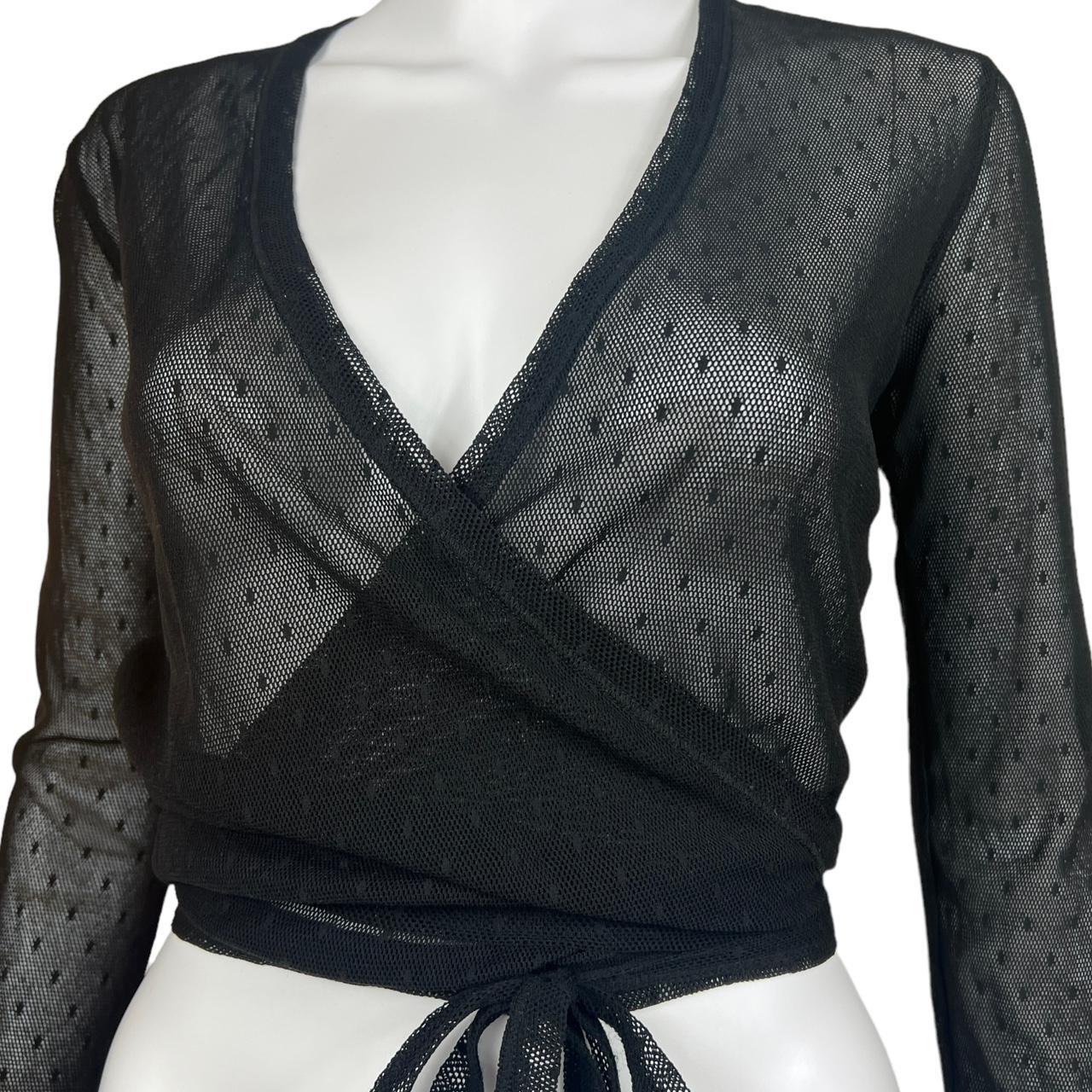 Jean Paul Gaultier Soleil Black Sheer Mesh Wrap Blouse