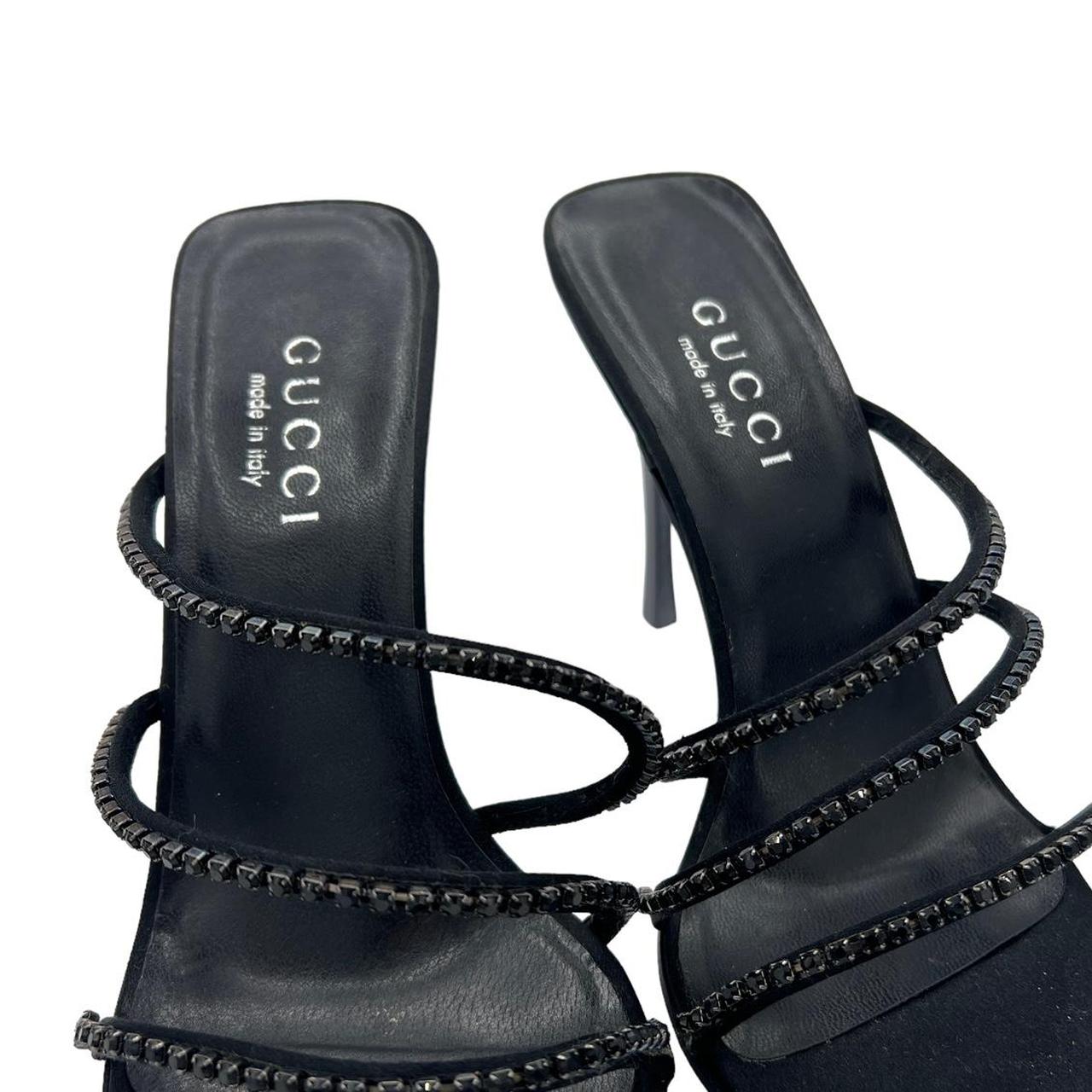 Gucci Black Crystal Embellished Open Toe Strappy Heels