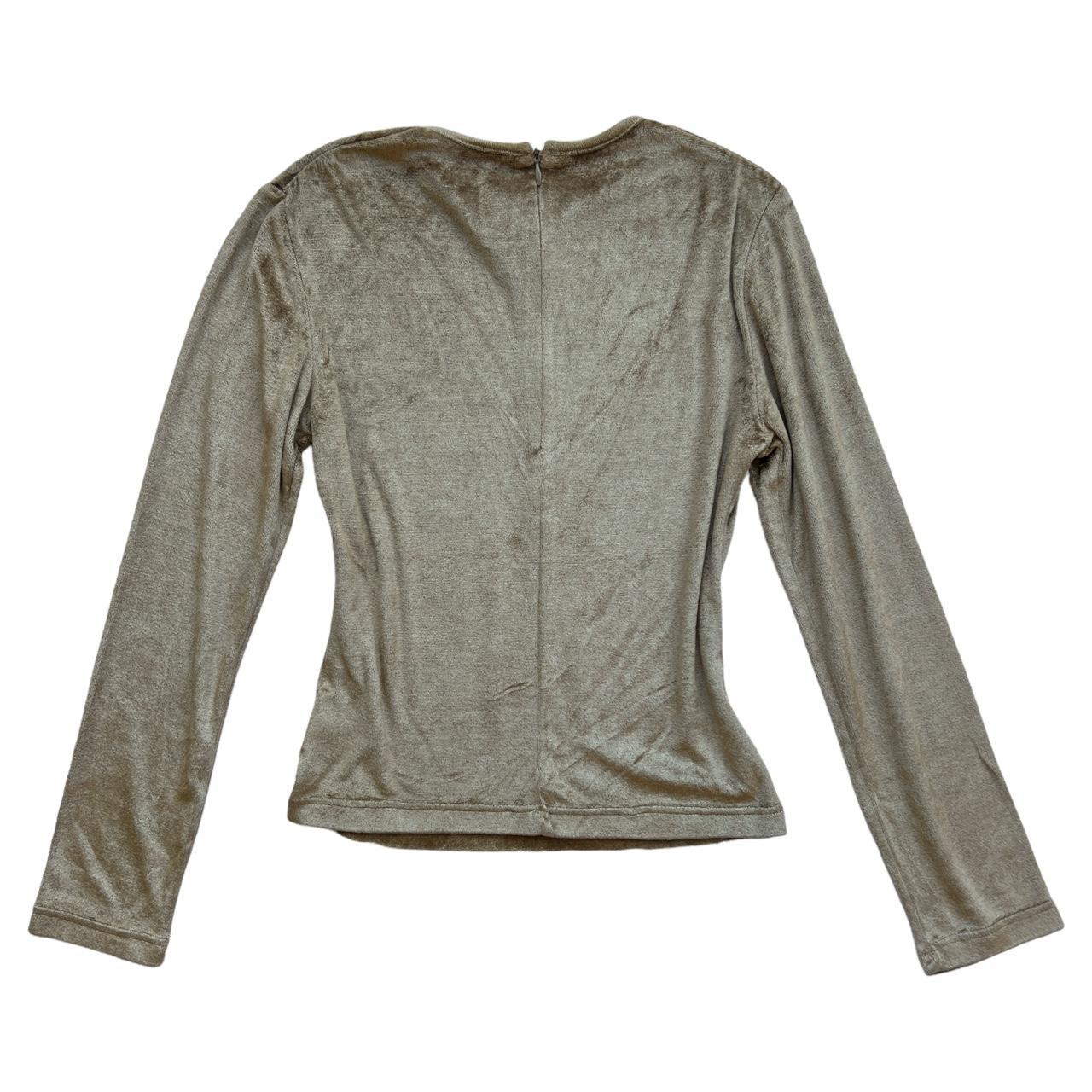 Fendi Jeans Tan Velour / Velvet Long Sleeve Top with See-Through Mesh Repeating Fendi Spell-Out Logo - Outfit Repeater