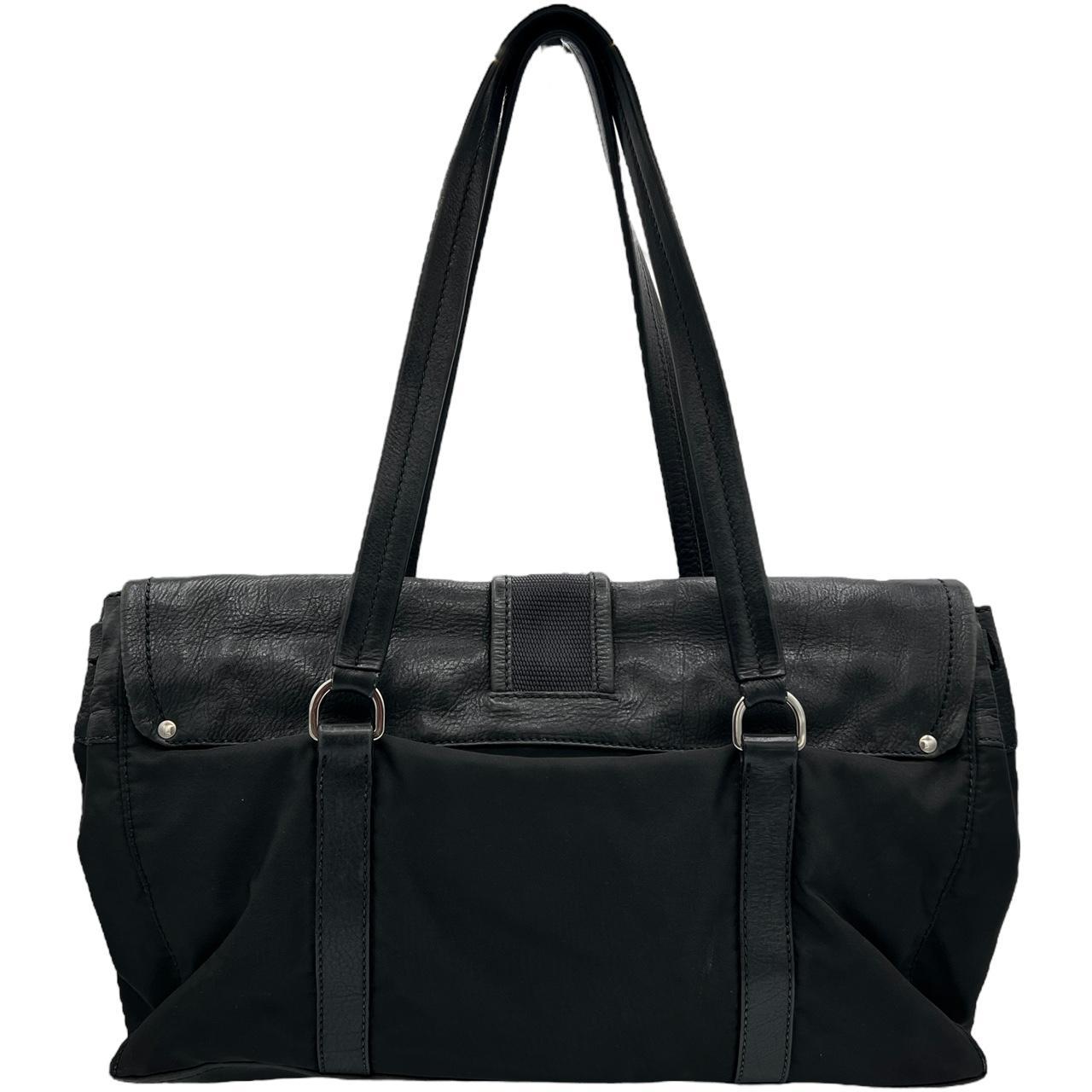 Prada Black Nylon Leather Buckled Shoulder Bag