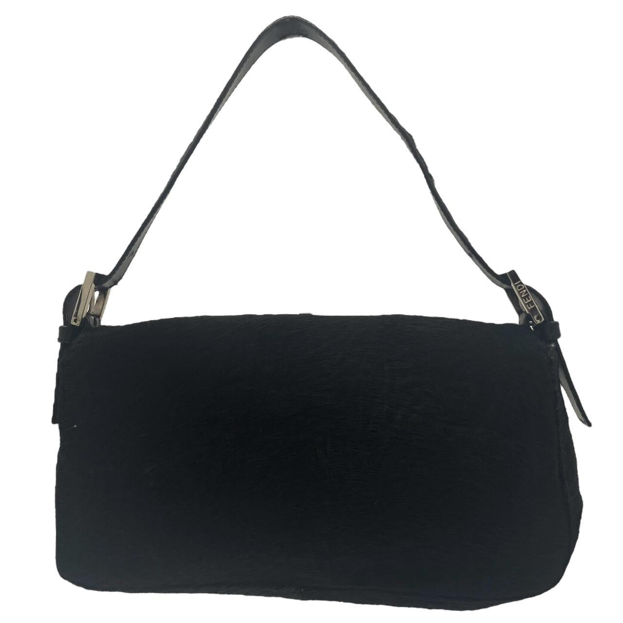 Fendi Black Ponyhair Baguette Shoulder Bag
