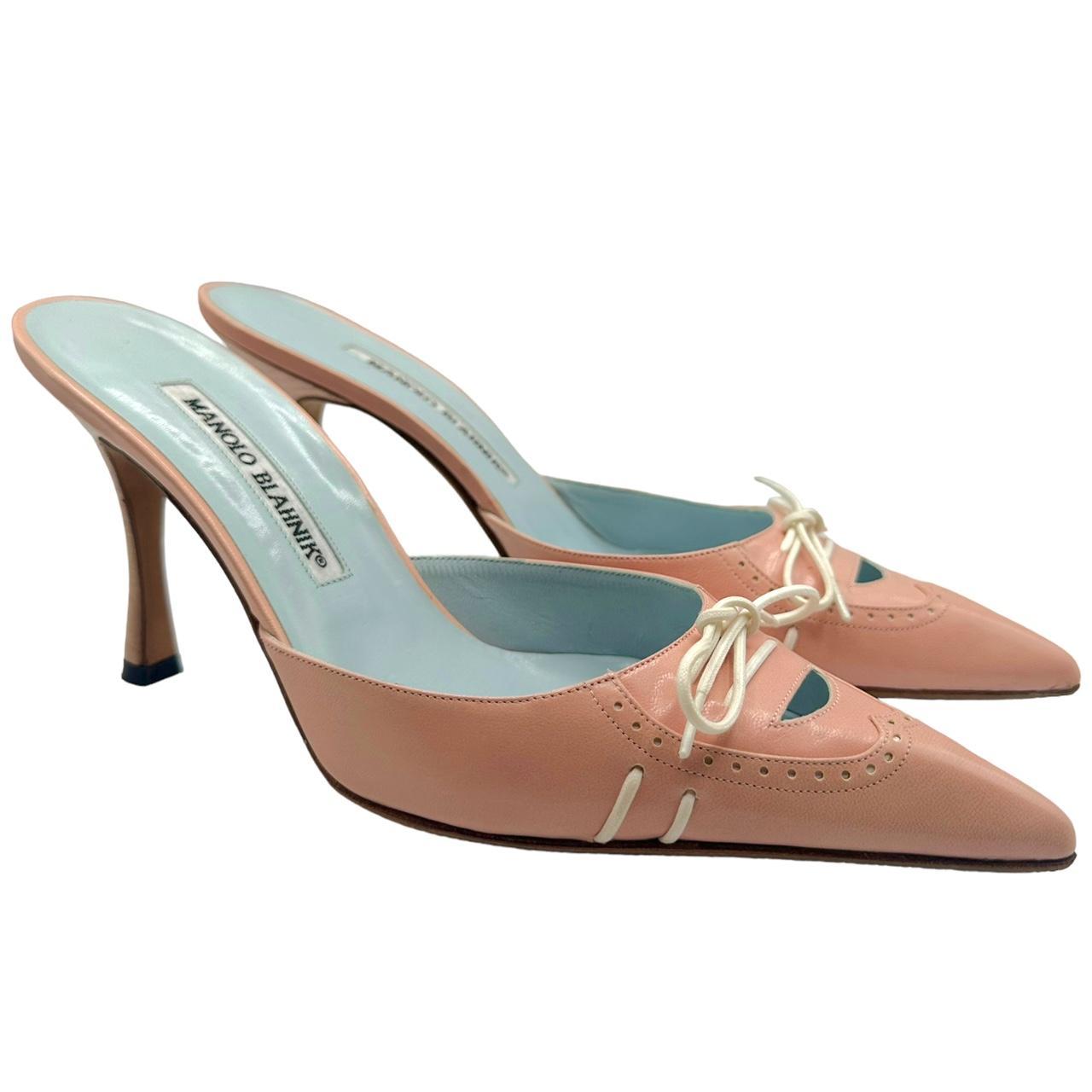 Manolo Blahnik Pink Leather Heeled Pointed Toe Mules