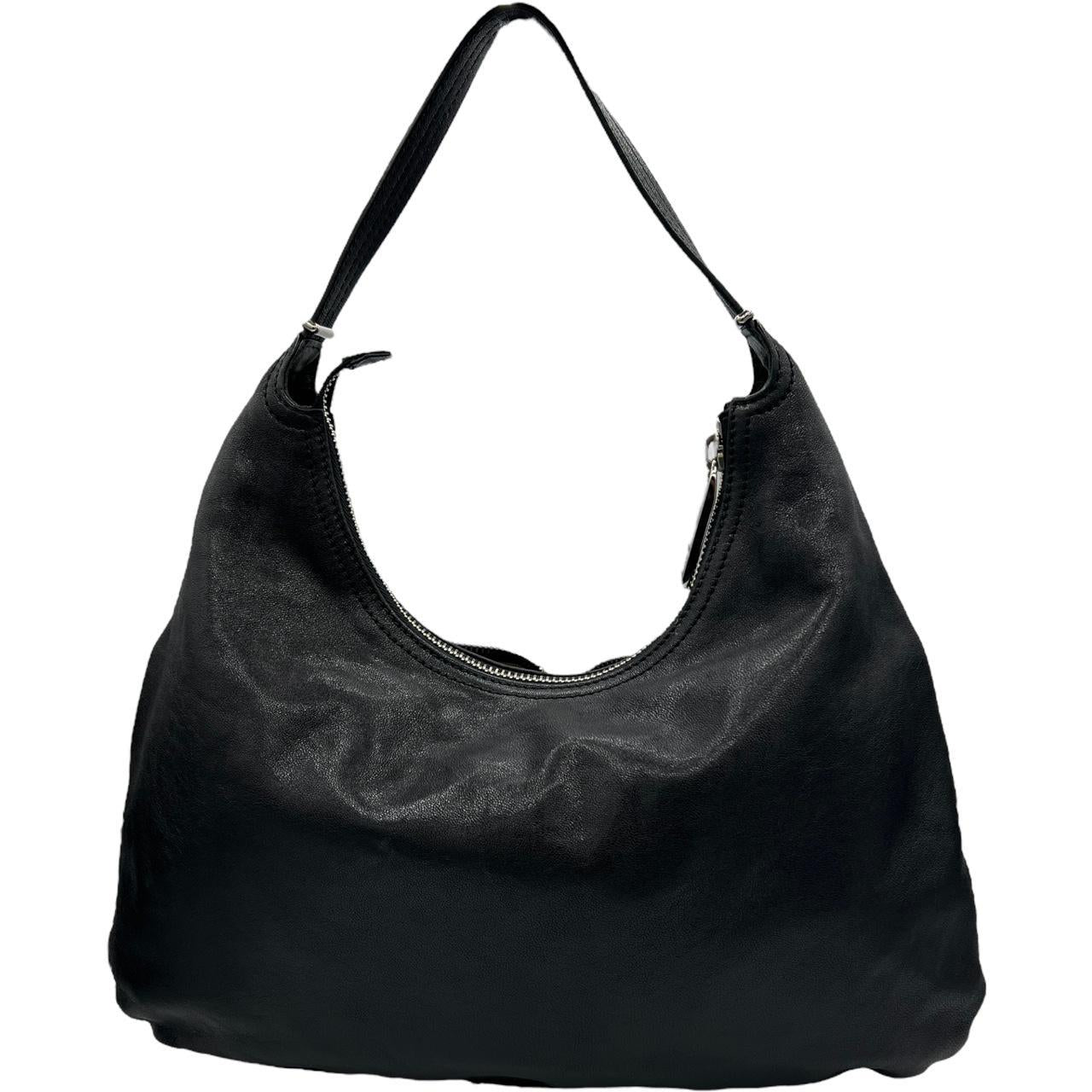 Fendi Black Leather Hobo Bag with Silver Zipper Detail
