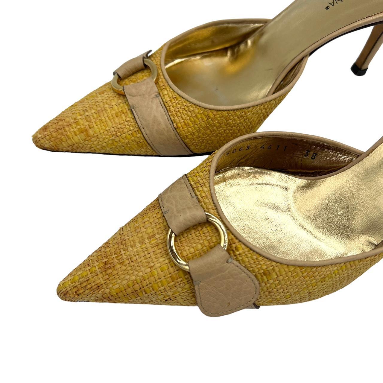 Dolce & Gabbana Raffia Woven Heeled Pointed Toe Mules - Outfit Repeater