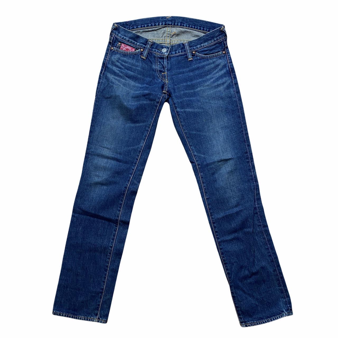 Evisu Dark Wash Straight Leg Low Waisted Jeans