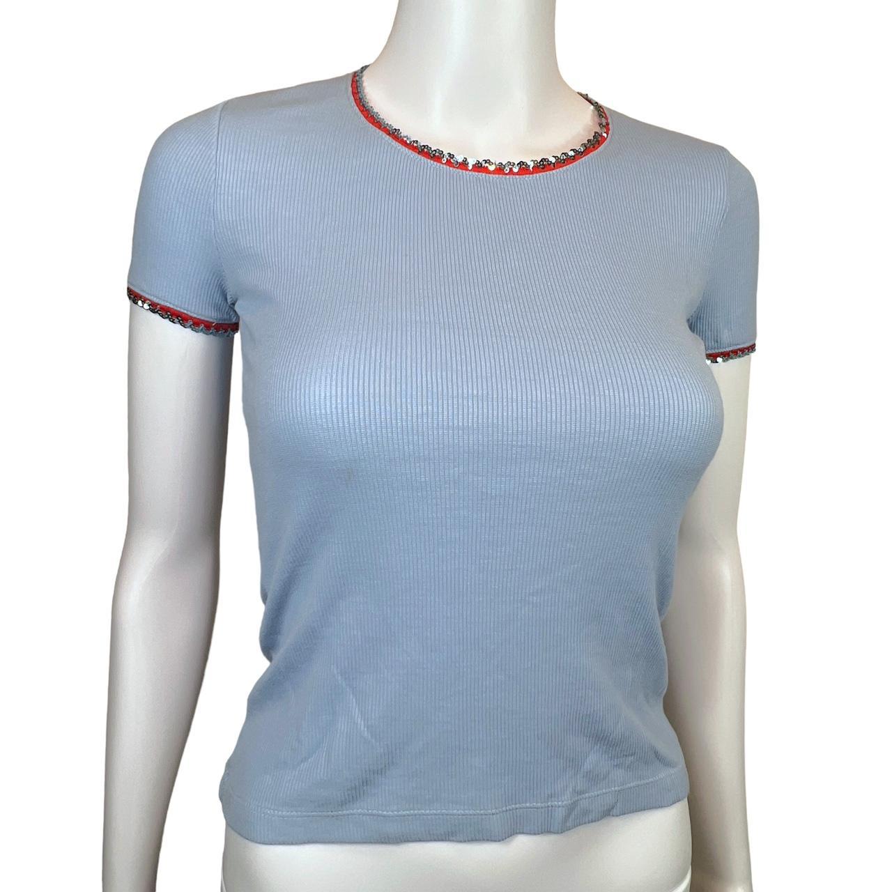 Dolce & Gabbana Light Blue Ribbed T-Shirt with Sequin Trim - Outfit Repeater
