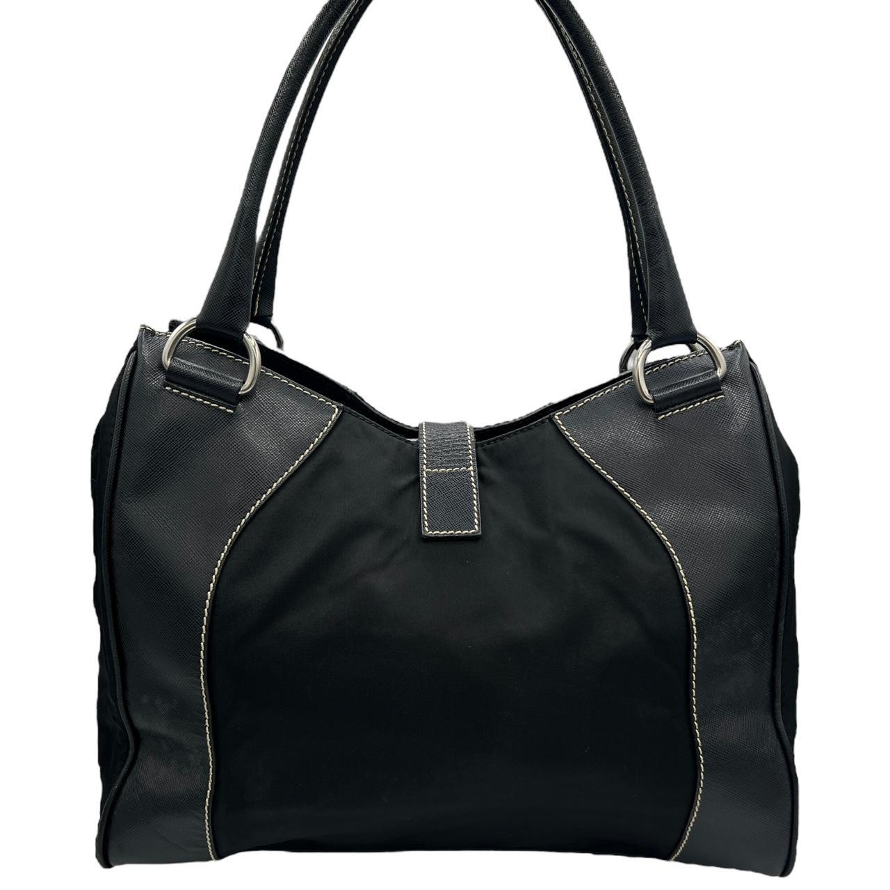 Prada Shoulder Bag Black Nylon Leather Buckle Closure