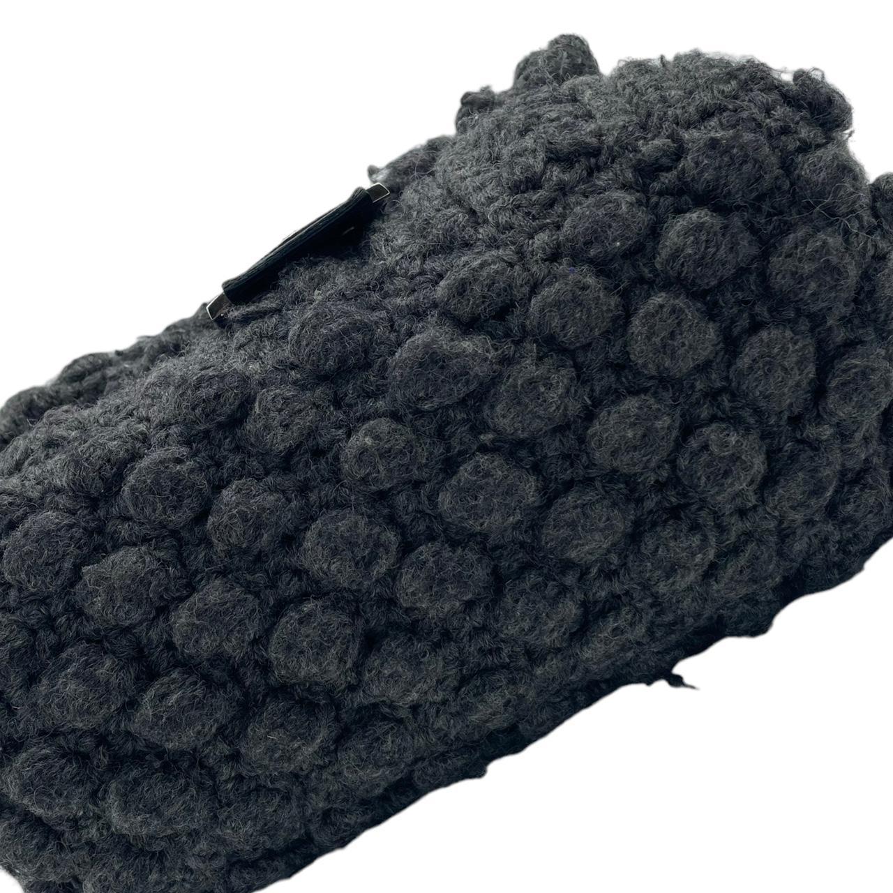 Fendi Crochet Knit Wool Shoulder Bag Gray