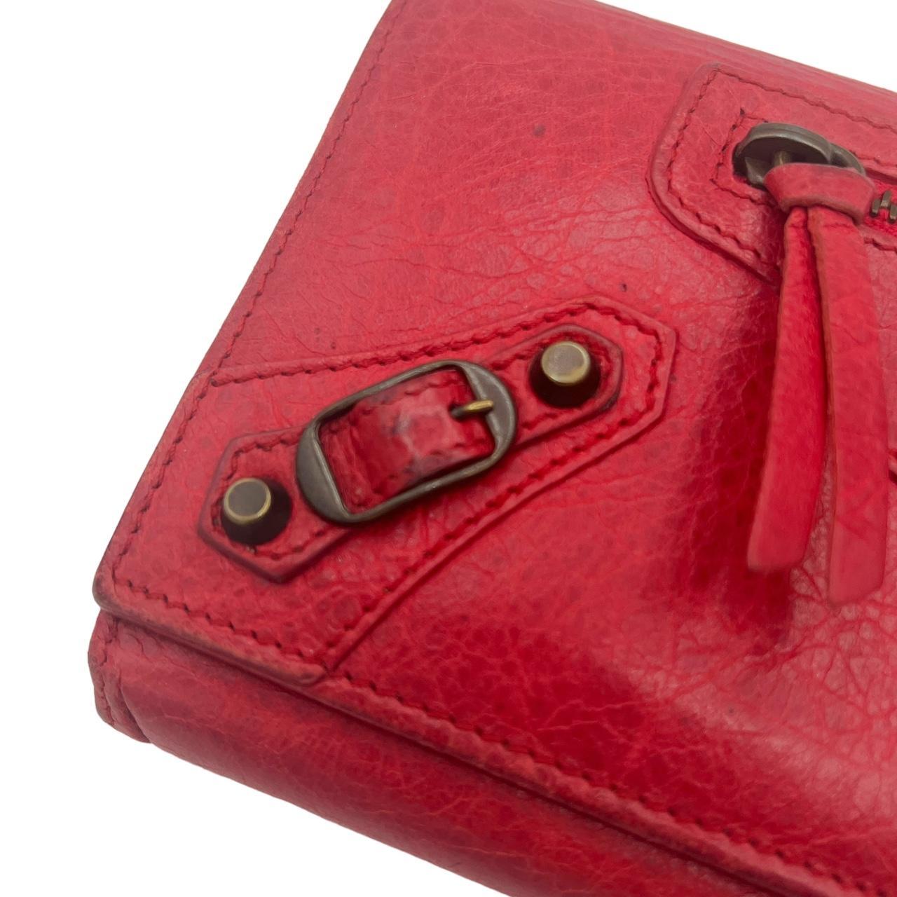 Balenciaga Red Leather City Wallet with Zip Pocket