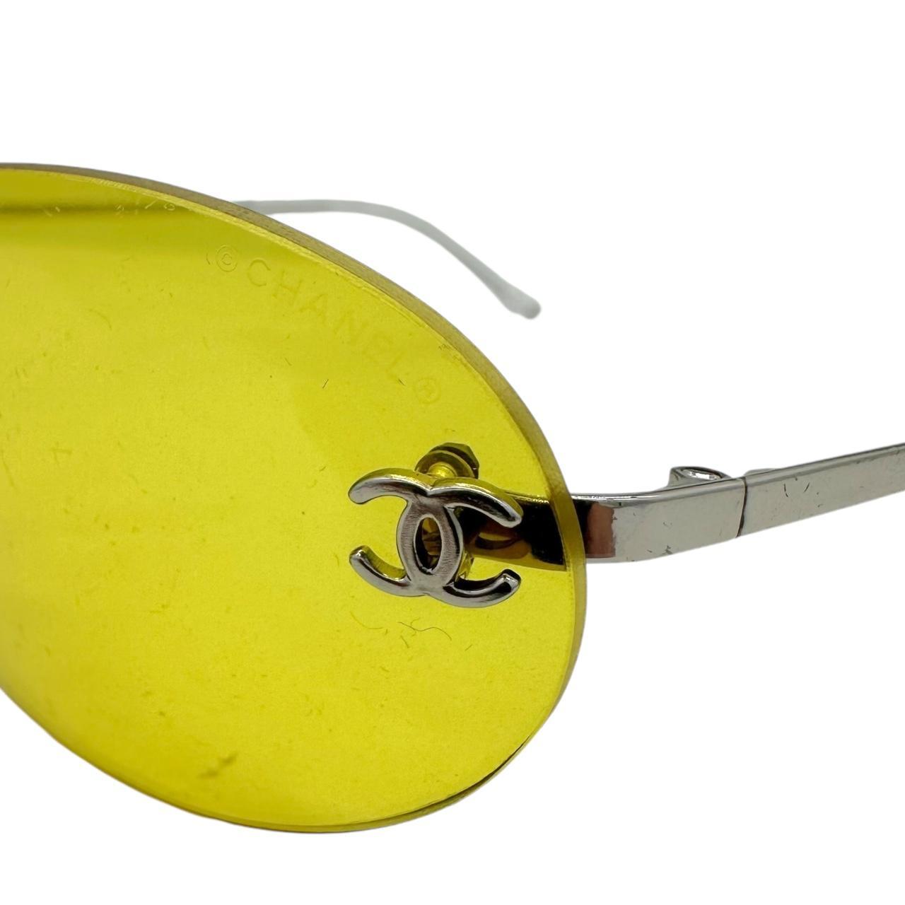 Chanel Rimless Sunglasses Yellow Tinted Lenses Silver Hardware