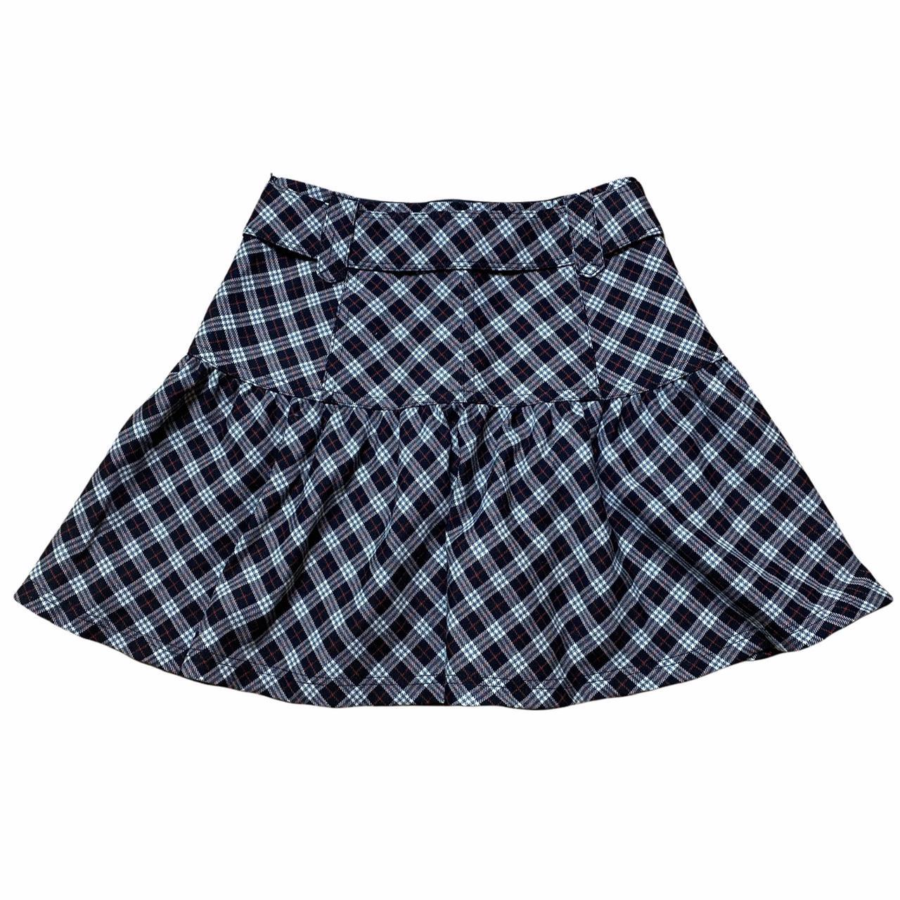 Burberry Blue Label Flared Nova Check Plaid Mini Skirt with Removable Belt