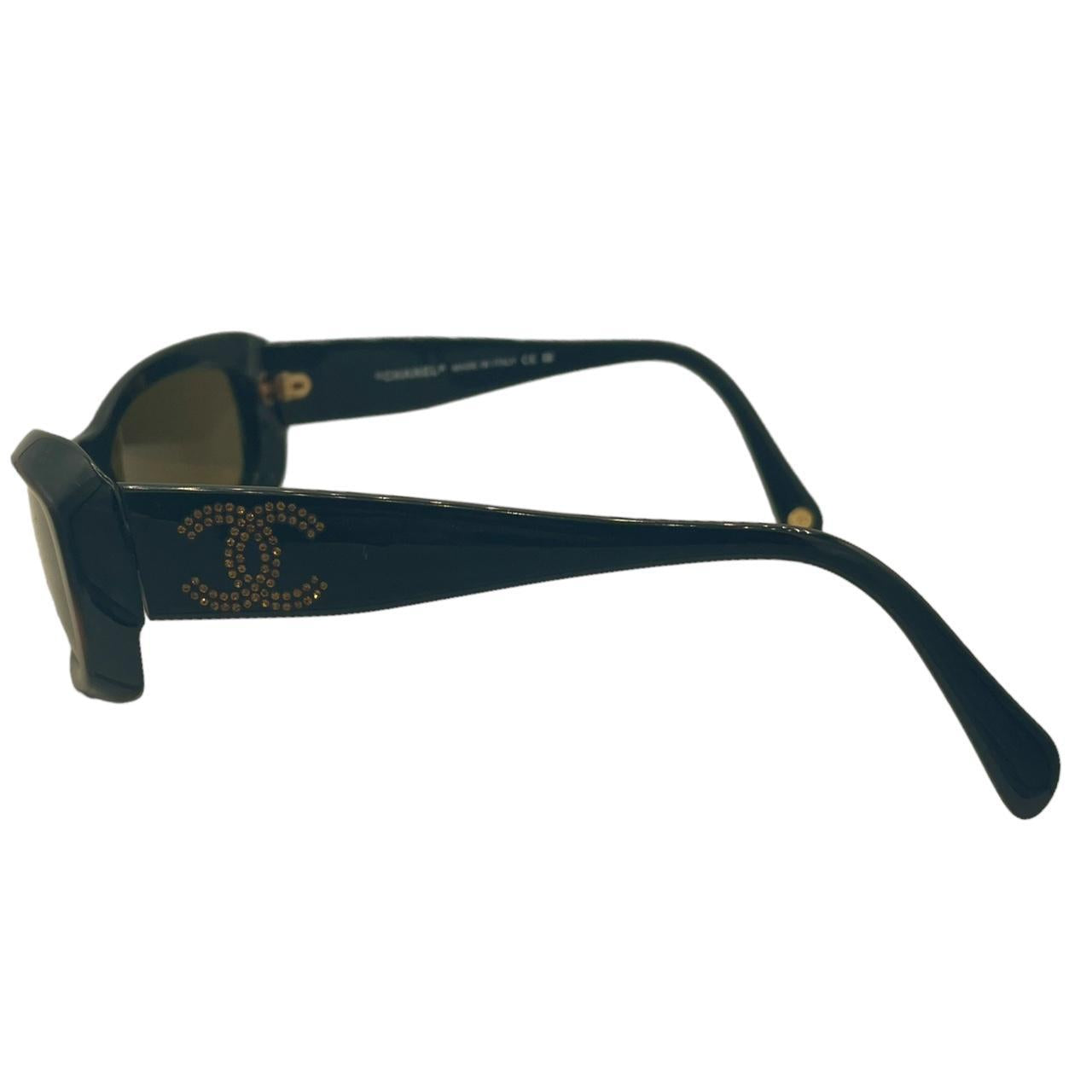 Chanel 5095 Brown Rectangle Sunglasses with Crystal Logo - Outfit Repeater