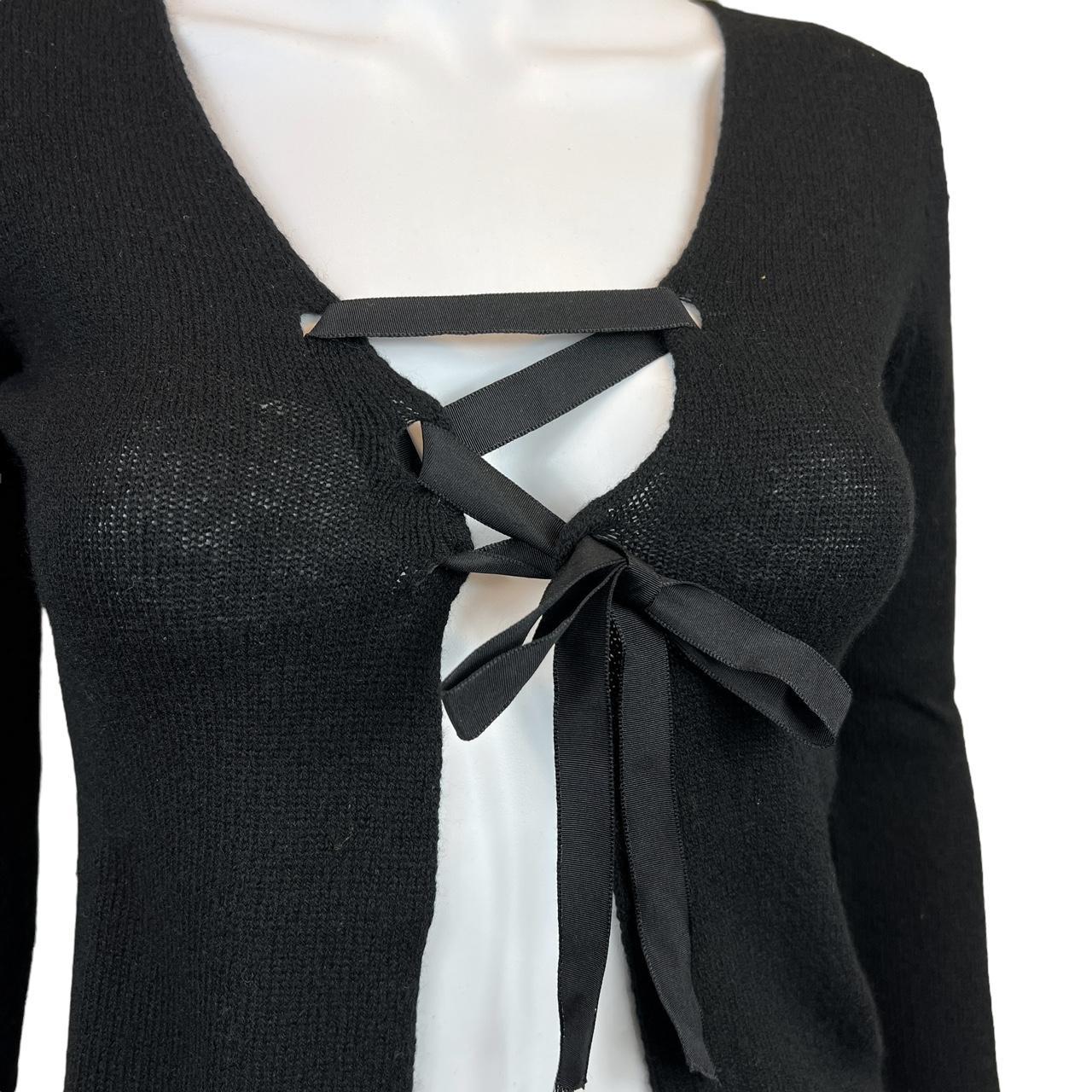 Gucci By Tom Ford Black Cashmere Open Front Cardigan Top with Ribbon