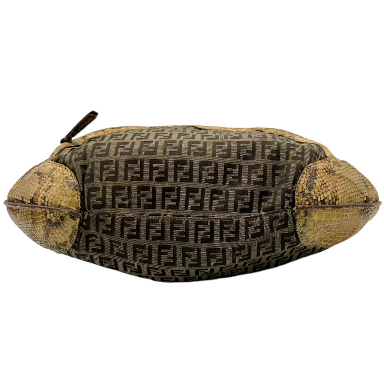 Fendi Zucchino Monogram Python Trim Crescent Shoulder Bag