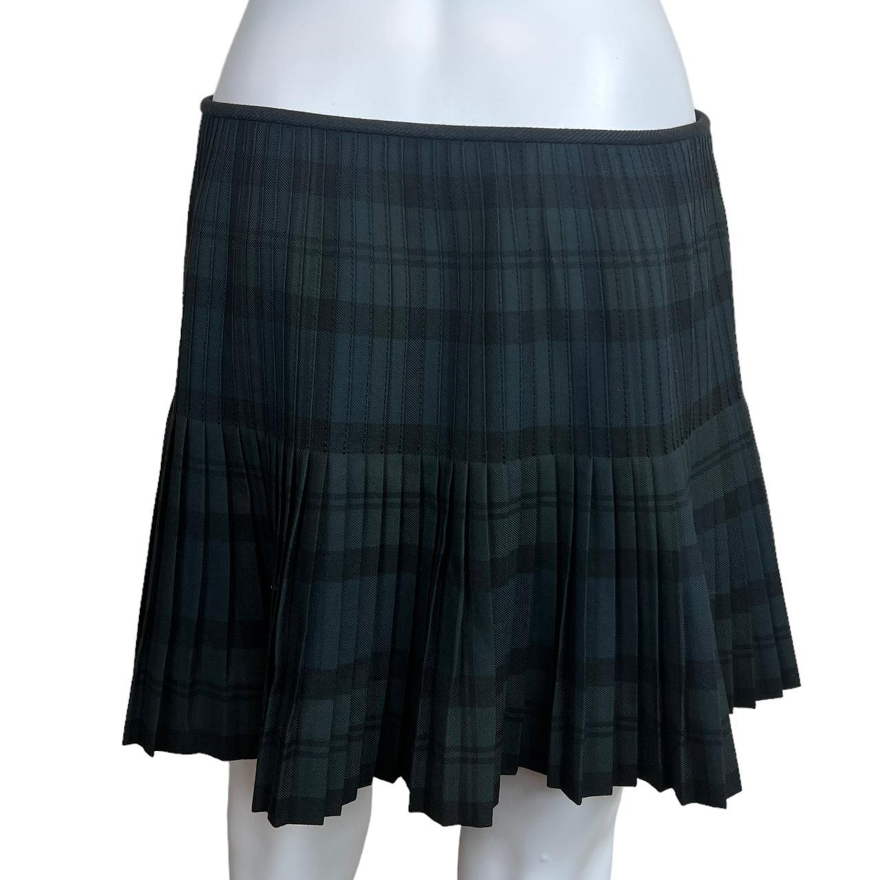 Chloé Autumn 2010 Green and Navy Plaid Print Pleated Mini Skirt with Brown Leather Buckle - Outfit Repeater