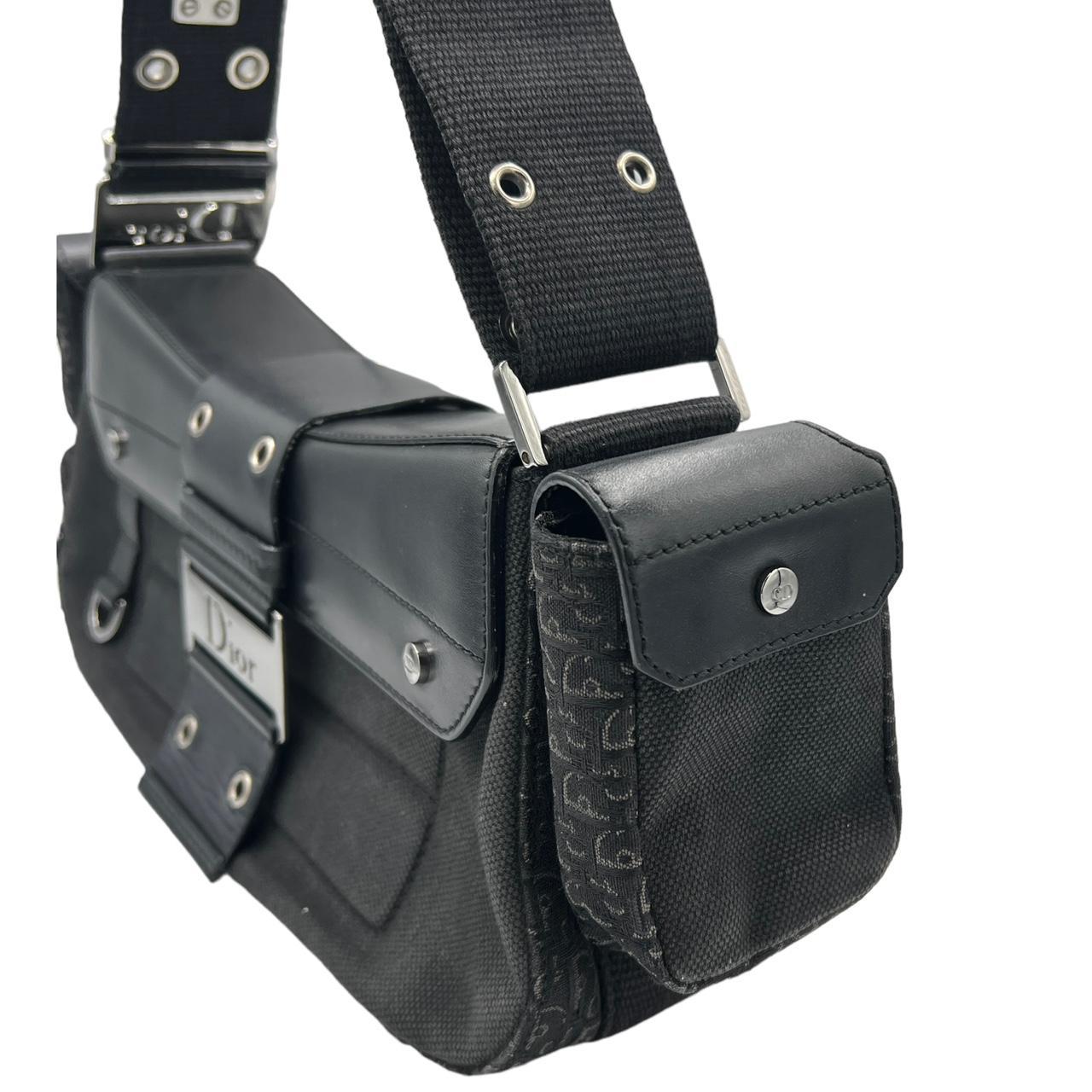 Dior Black Shoulder Bag Leather Fabric Adjustable Straps