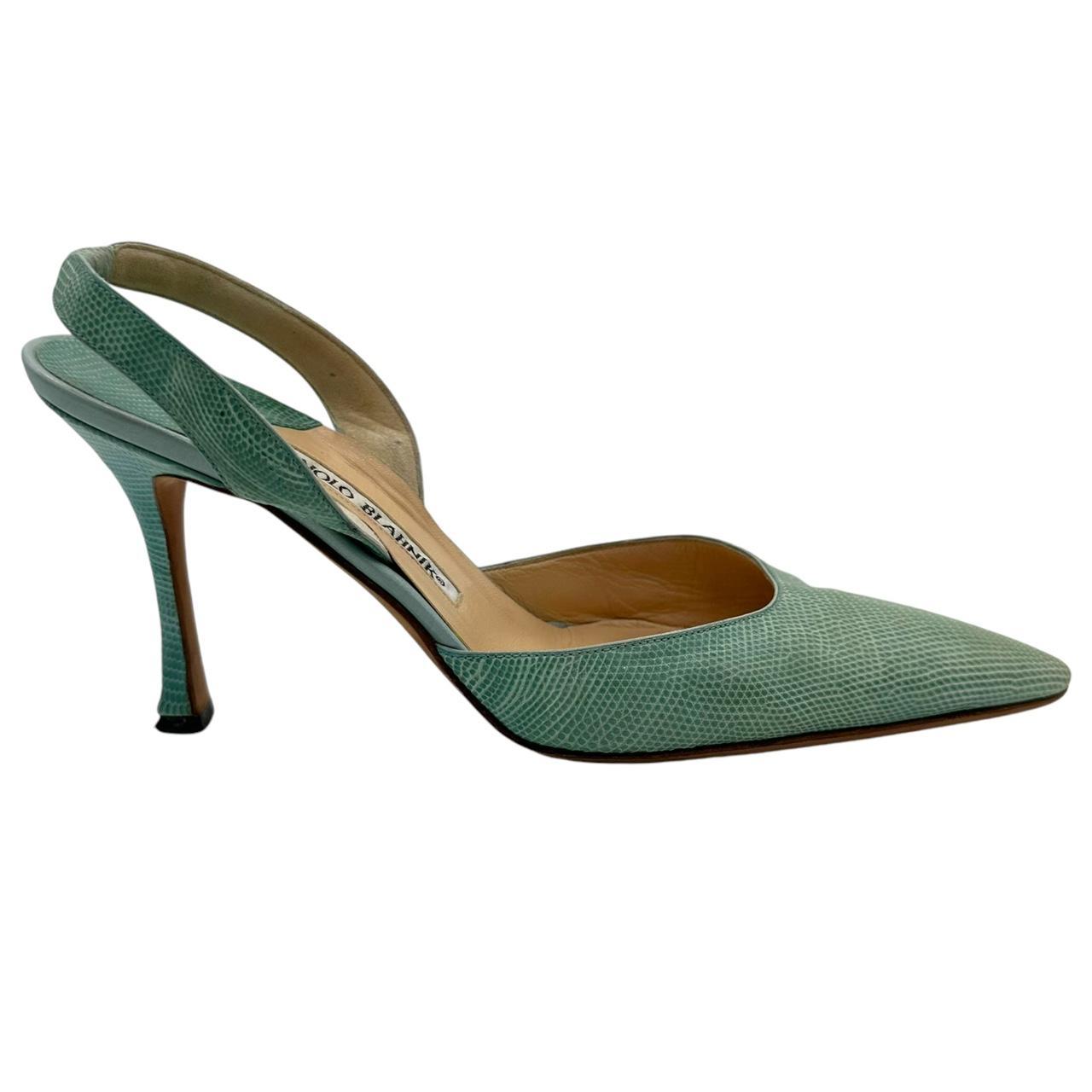 Manolo Blahnik Blue Lizard Slingback Heels