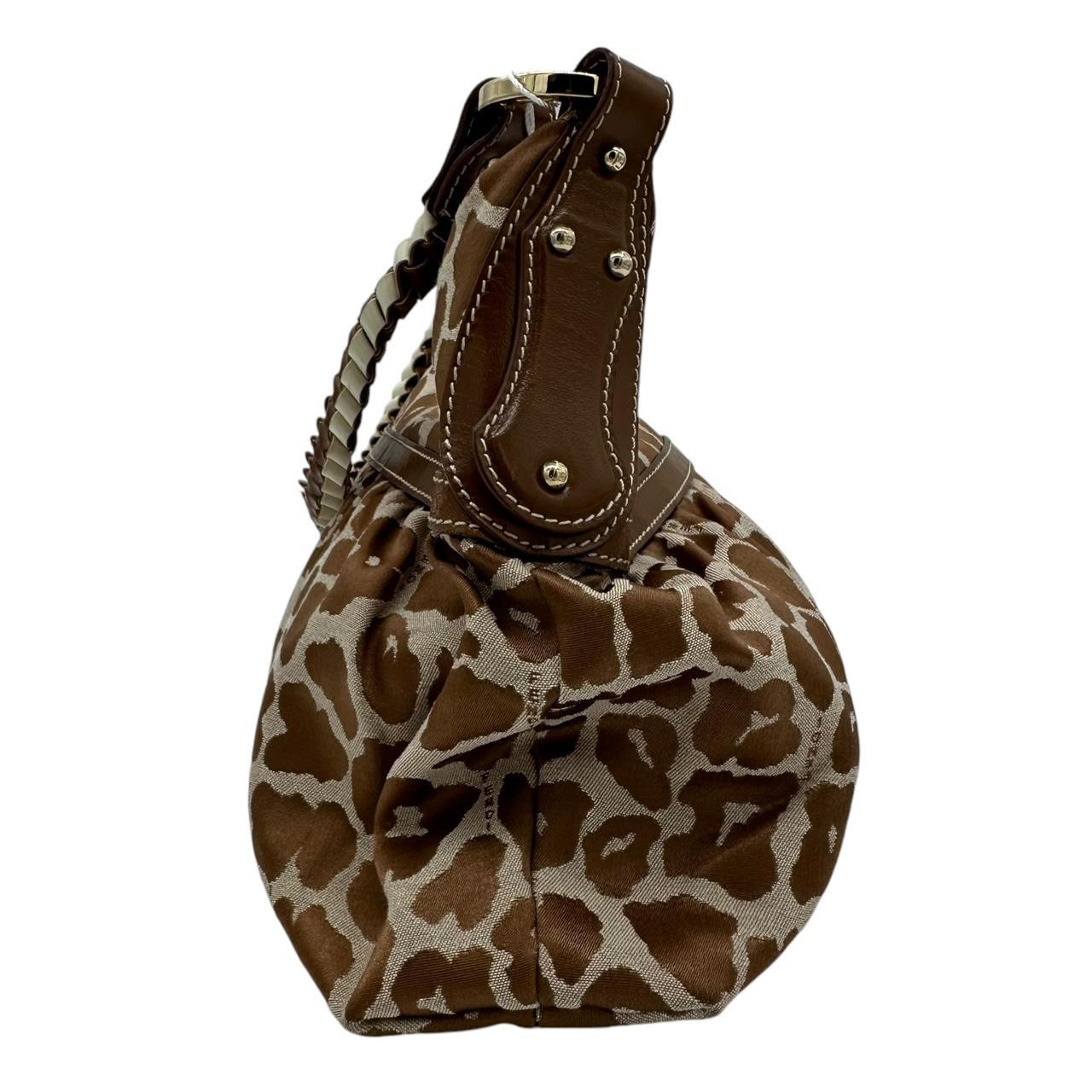 Fendi Tan Leopard Print Canvas Chef Shoulder Bag