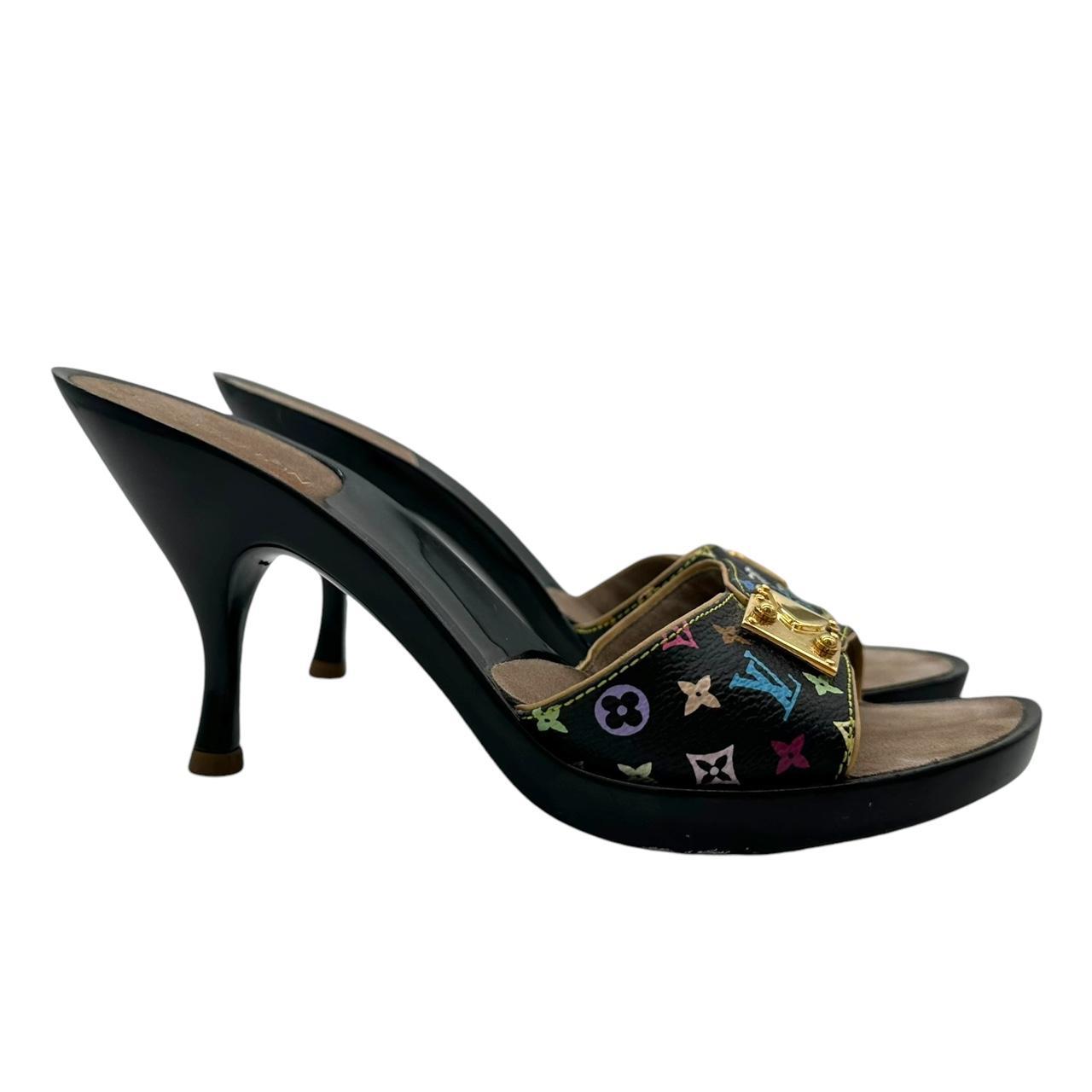 Louis Vuitton Black Multicolor Monogram Mule Heels - Outfit Repeater