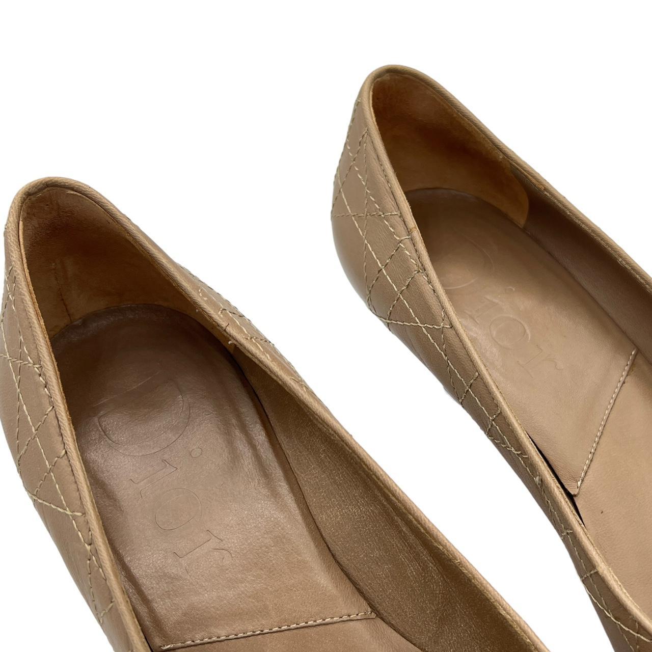 Christian Dior Pointed Toe Bow Heels Tan Quilted Leather
