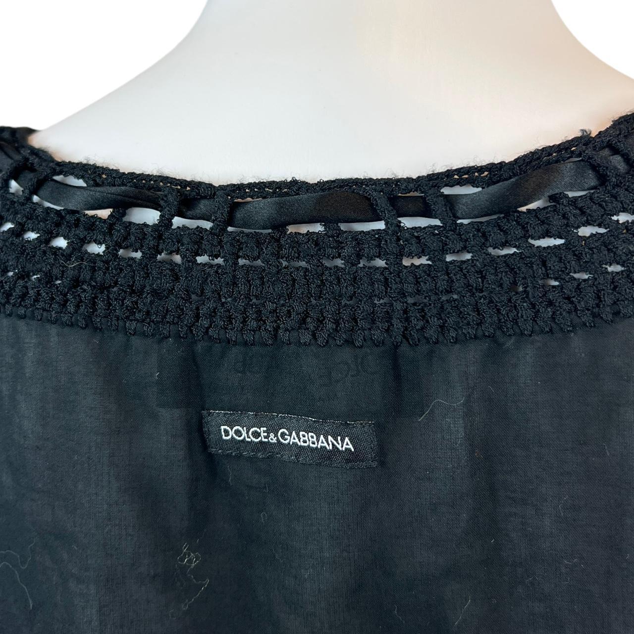 Dolce & Gabbana Black Crochet Bow Neck Blouse