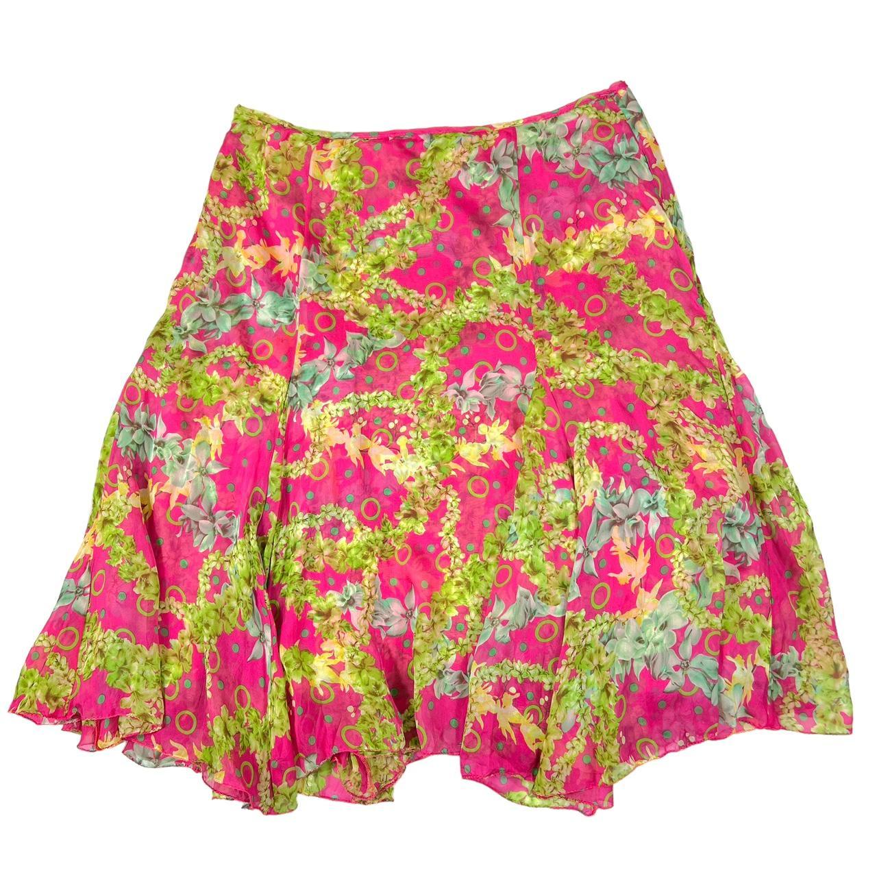 Versace Jeans Couture Pink Floral Print Silk Midi Skirt - Outfit Repeater