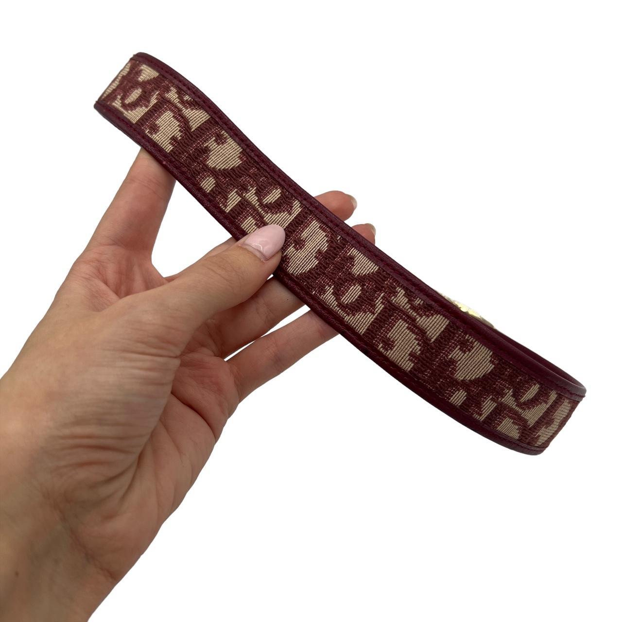 Christian Dior Burgundy Tan Trotter Print Leather Belt