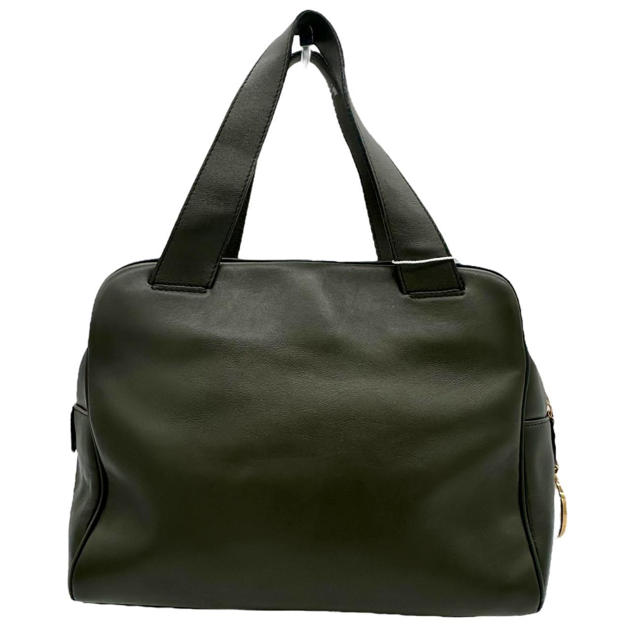 Celine Khaki Green Leather Square Boston Bag