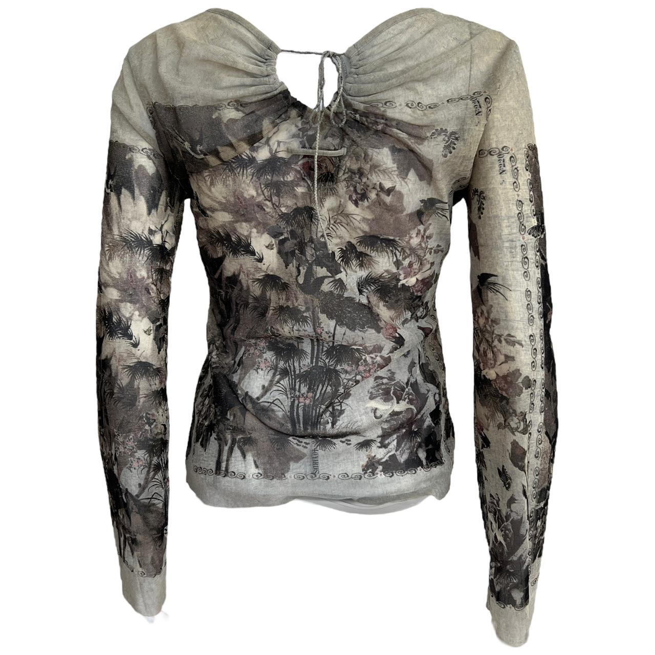 Jean Paul Gaultier Tie Front Printed Semi-Sheer Mesh Top