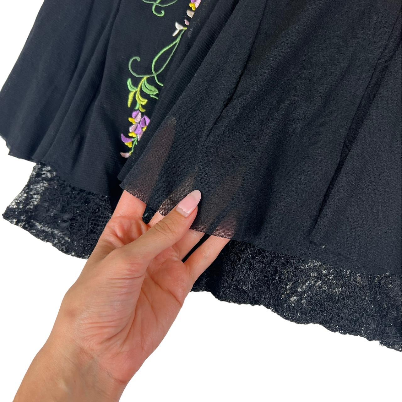 Vivienne Tam Black Mesh Midi Skirt with Lace Hem and Floral Embroidery - Outfit Repeater