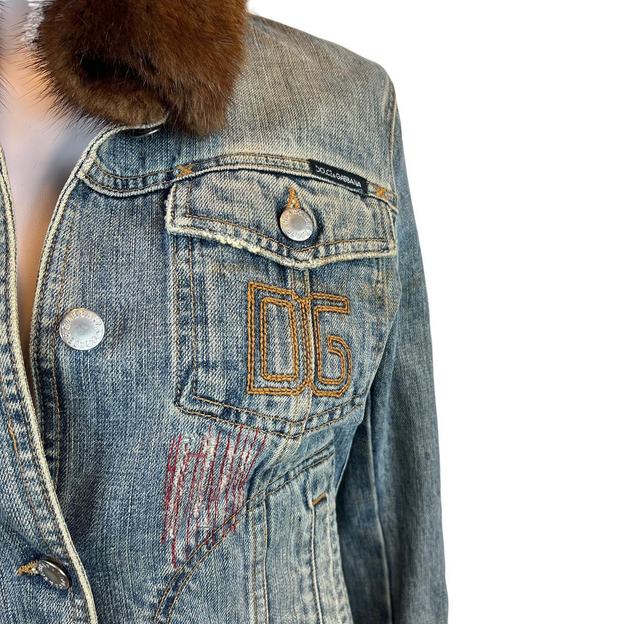 Dolce & Gabbana Distressed Denim Jacket with Embroidered Logo and Real Fur Collar - Outfit Repeater