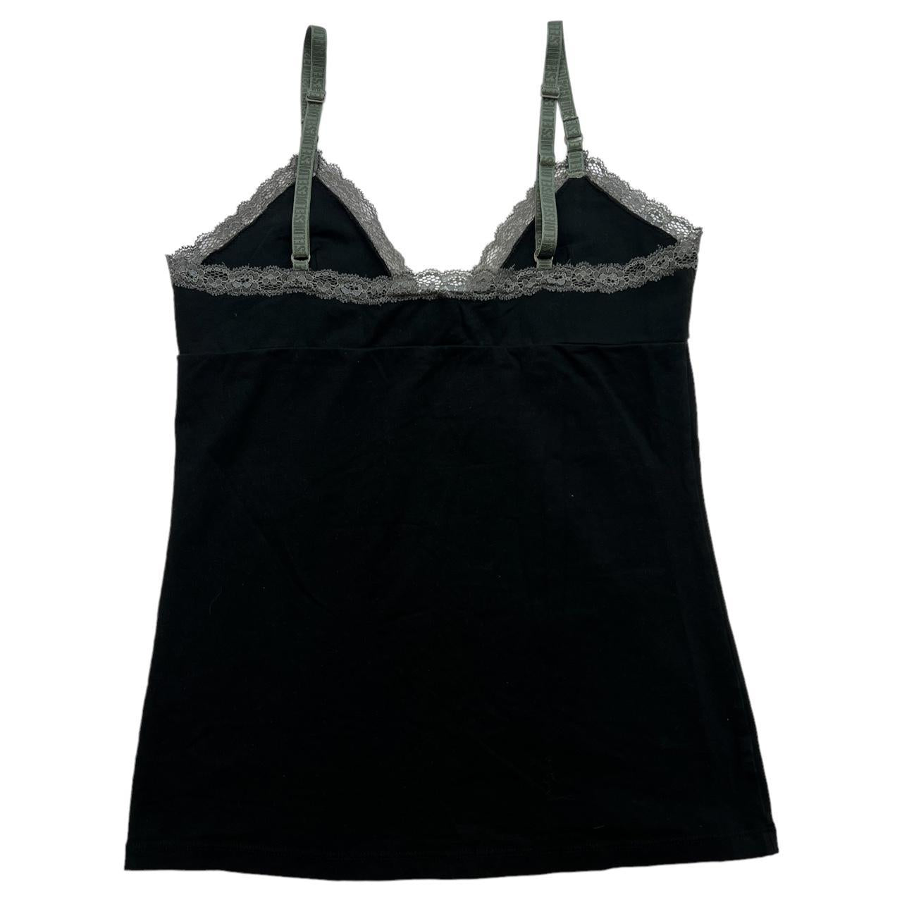 DIESEL Black and Gray Lace Trim Cami with Logo Straps - Outfit Repeater