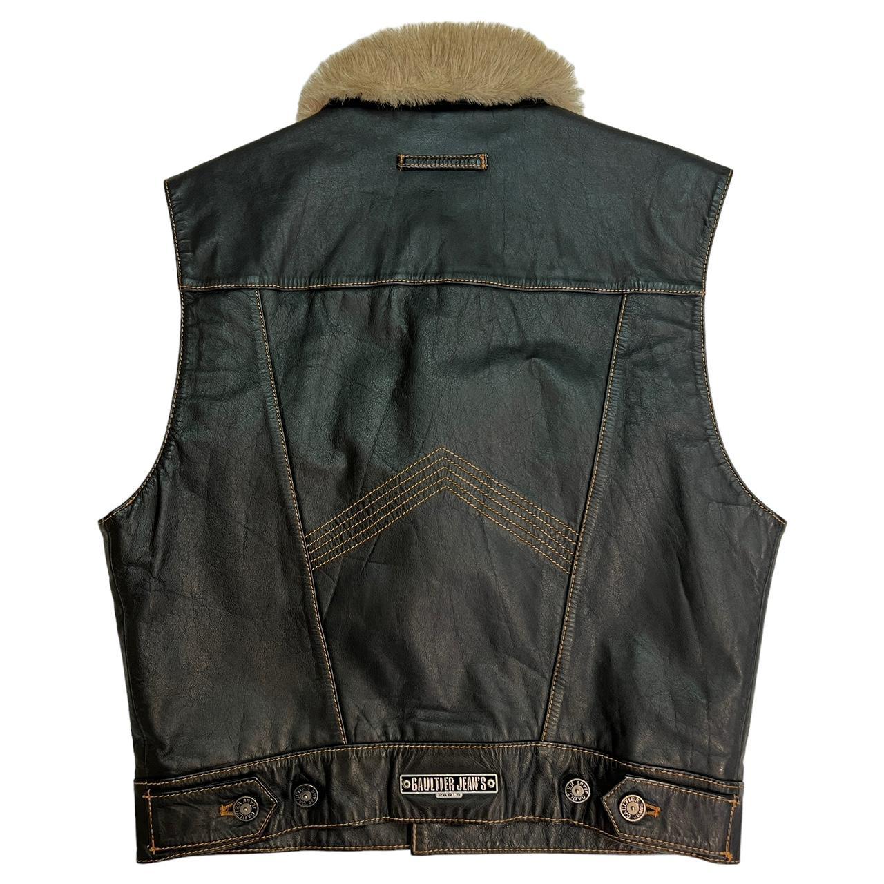 Gaultier Jeans By Jean-Paul Gaultier Navy Faux Leather and Faux Fur Collar Vest - Outfit Repeater