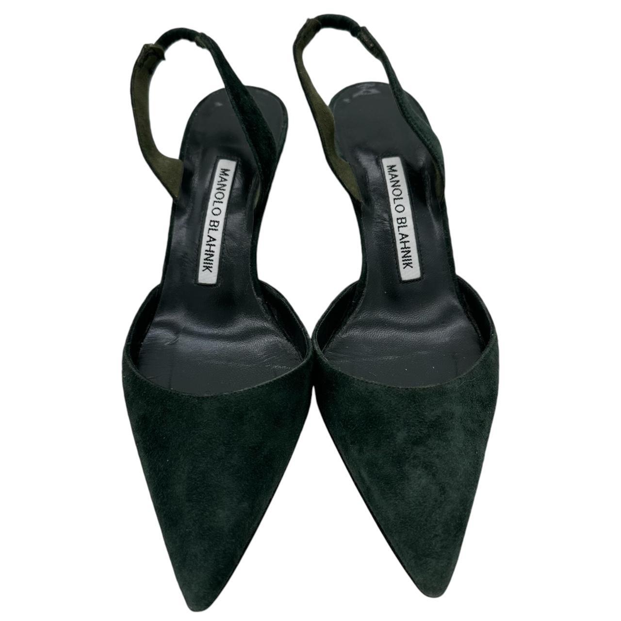 Manolo Blahnik Forest Green Suede Slingback Heels
