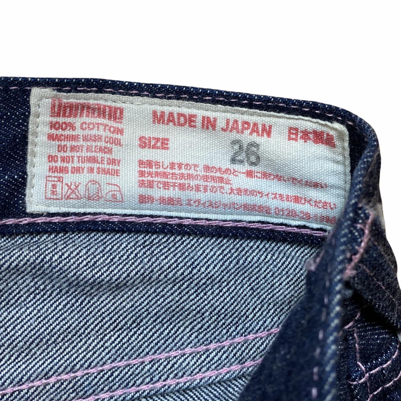 Evisu Low Rise Straight Leg Dark Wash Denim Jeans with Pink Stitching - Outfit Repeater