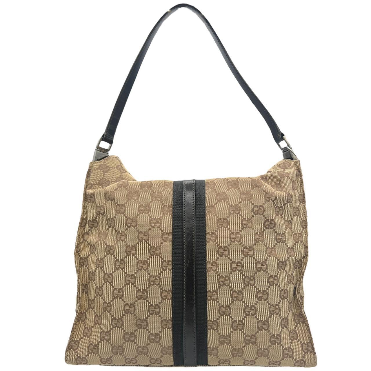 Gucci Brown Leather Monogram Fold Over Shoulder Bag