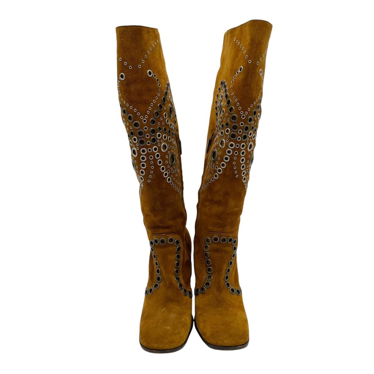 Dolce & Gabbana Brown Suede Knee-High Boots with Rivets