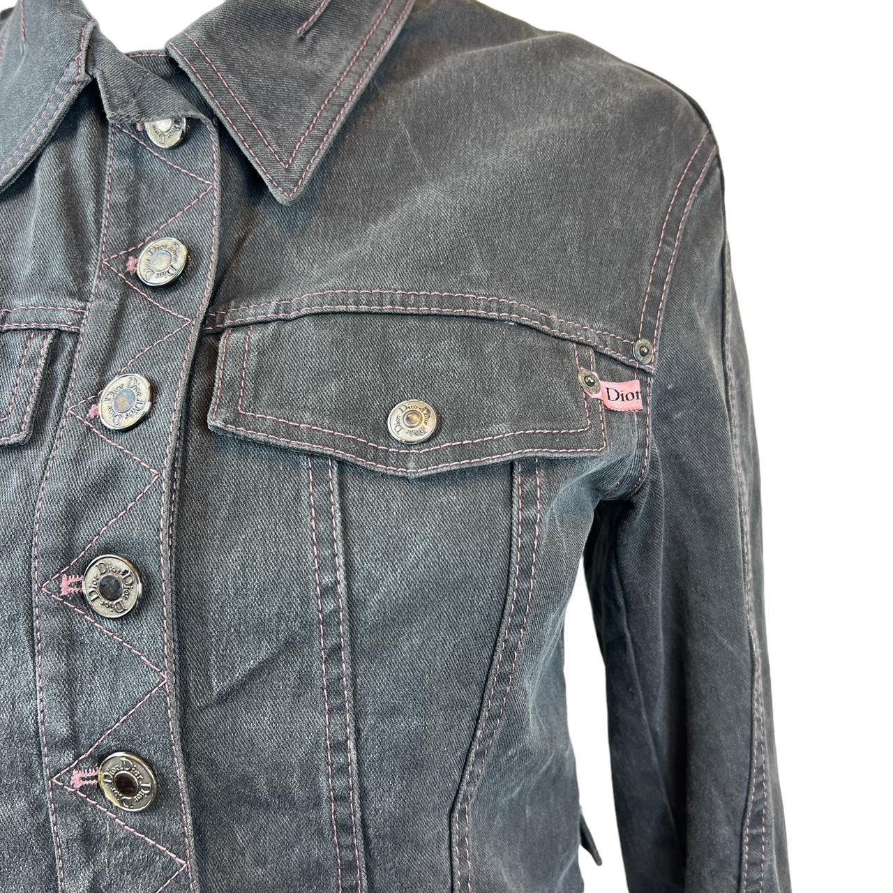Christian Dior by John Galliano Spring 2003 Gray Denim Jacket With Pink Stitching - Outfit Repeater