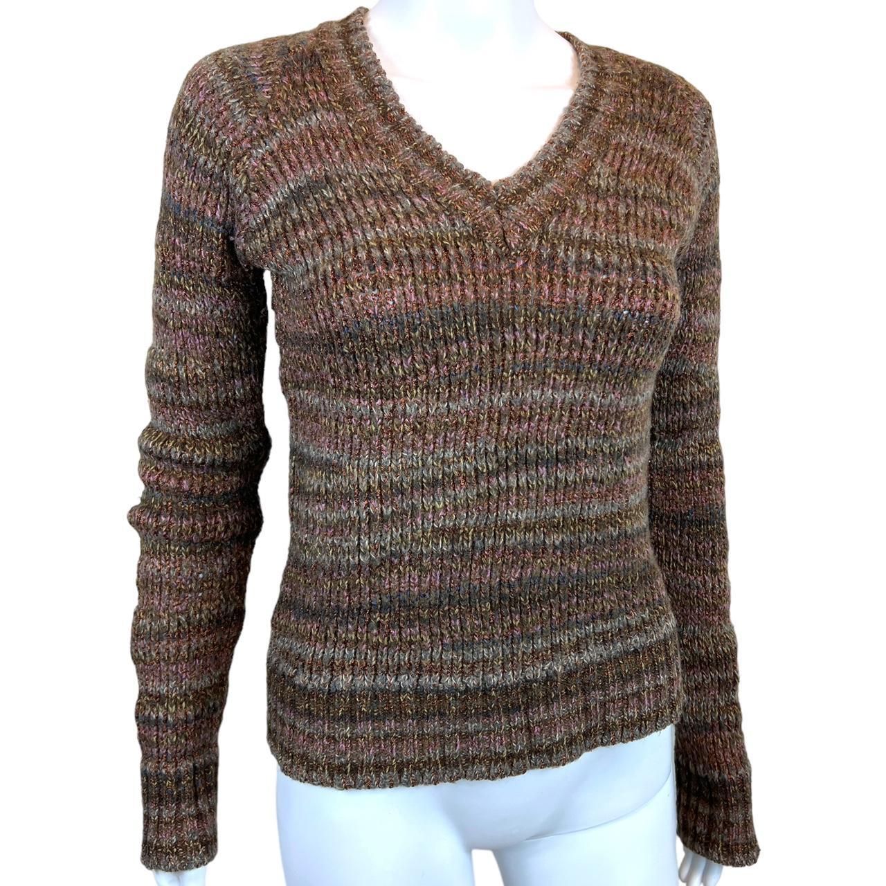 Dolce & Gabbana Brown Toned Metallic Multicolor Striped V-Neck Pullover Sweater - Outfit Repeater