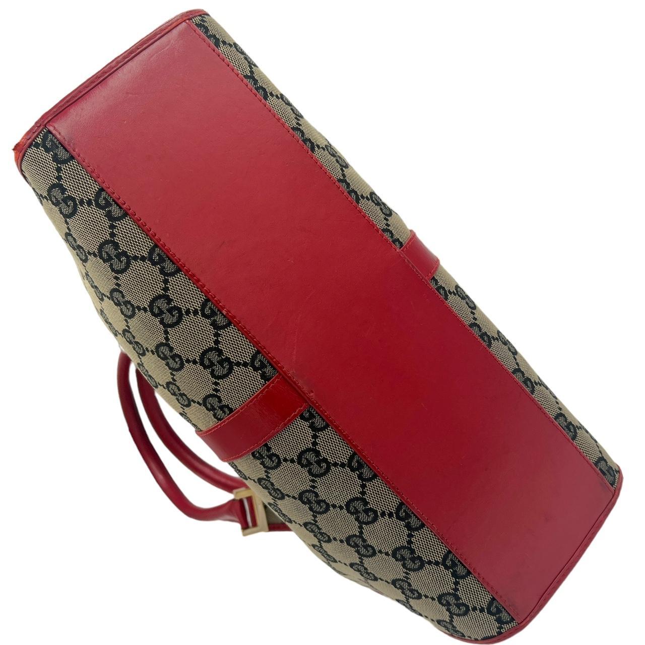 Gucci Red Leather Gray Monogram Jackie Shoulder Bag
