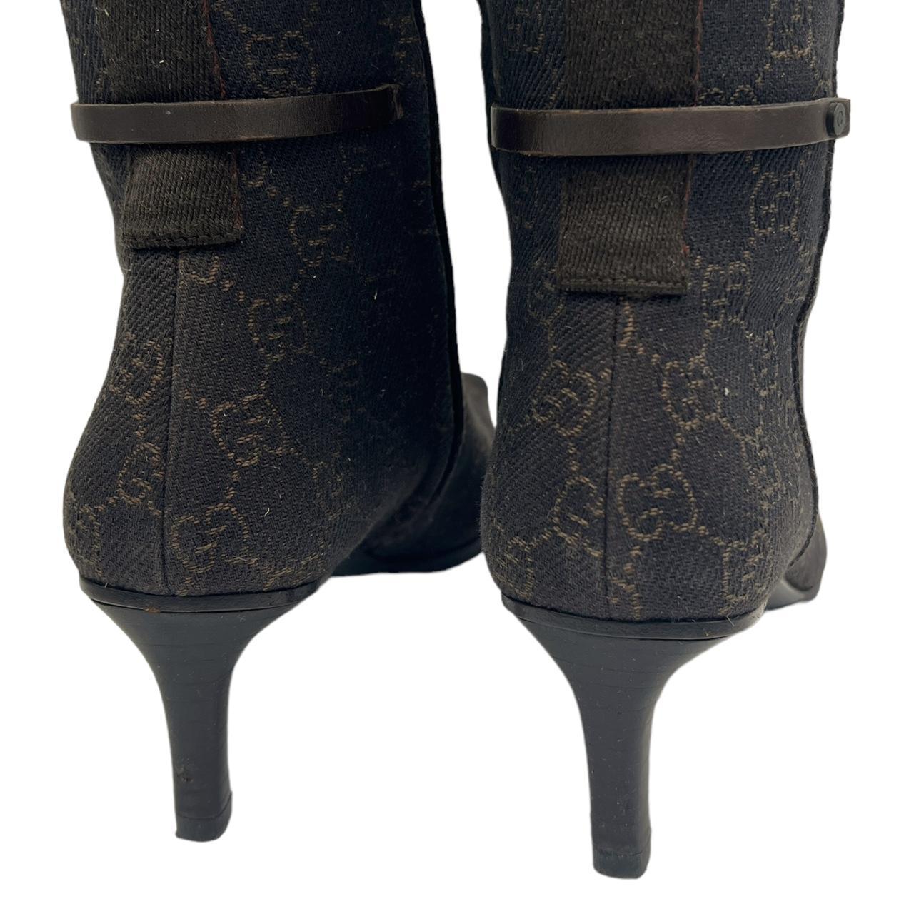 Gucci Knee High Pointed Toe Boots Brown Monogram