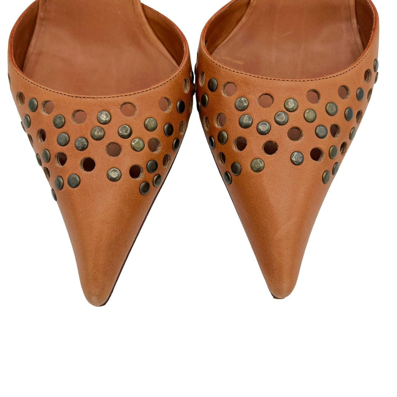 Manolo Blahnik Brown Leather Pointed Toe Kitten Heel Mules