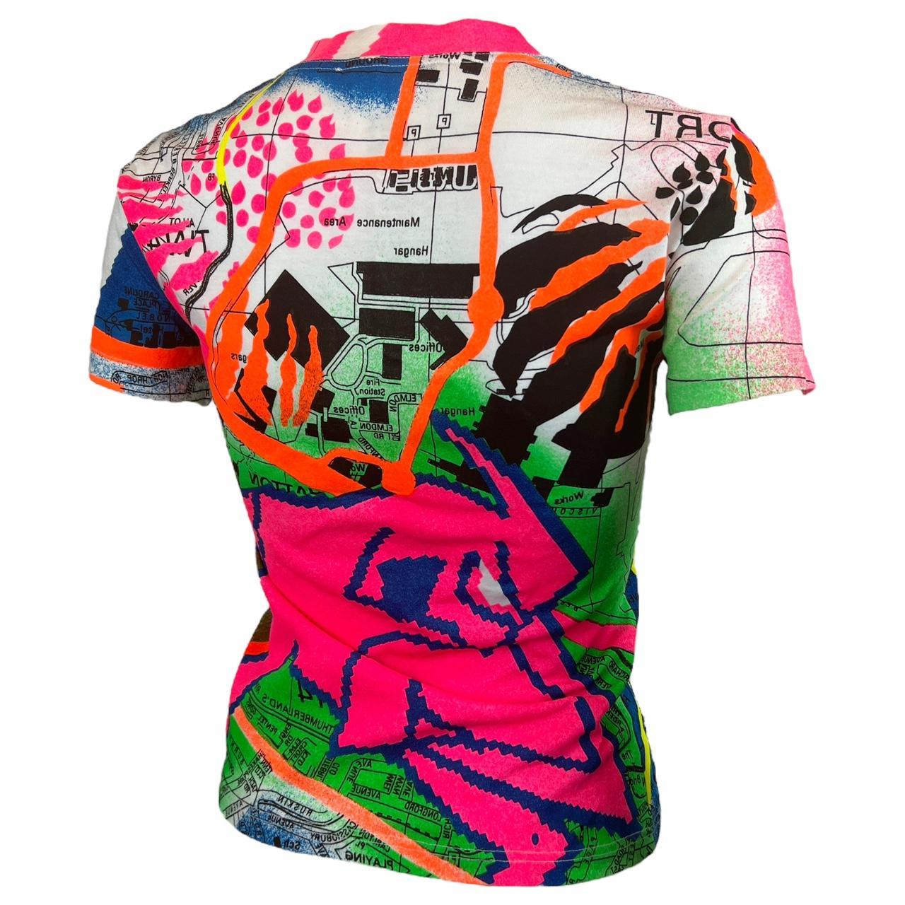 Christian Dior By John Galliano Summer 2001 Neon Techno Map T-Shirt - Outfit Repeater