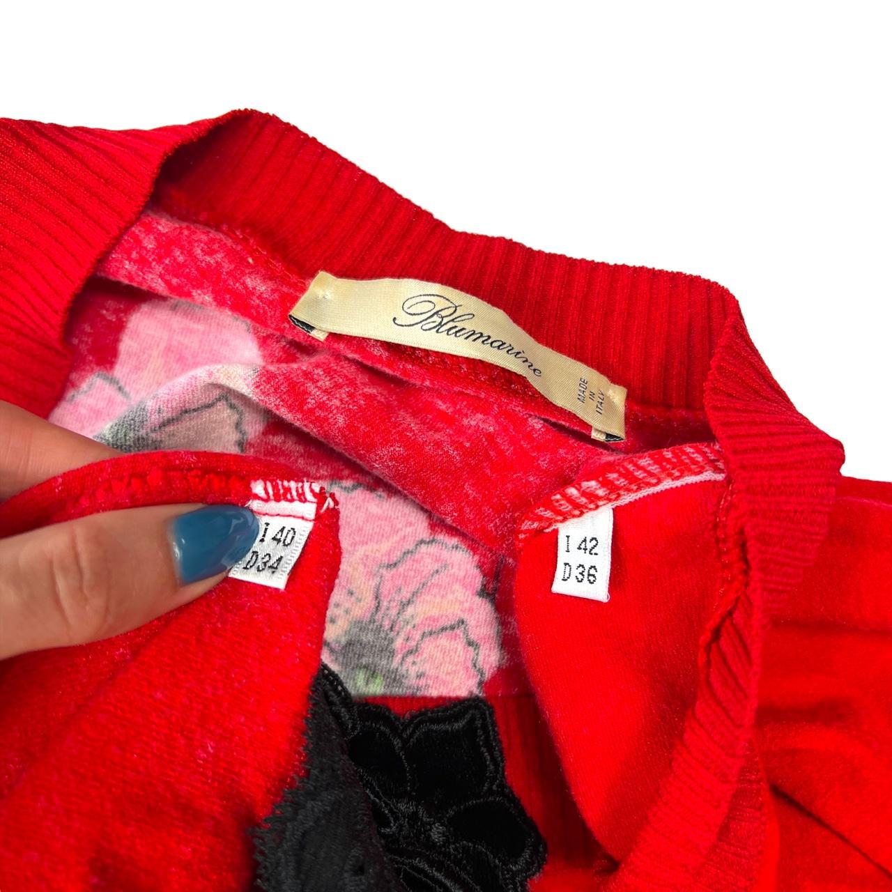 Blumarine Red Floral Patterned Knit Cardigan and Off The Shoulder Tank Set - Outfit Repeater