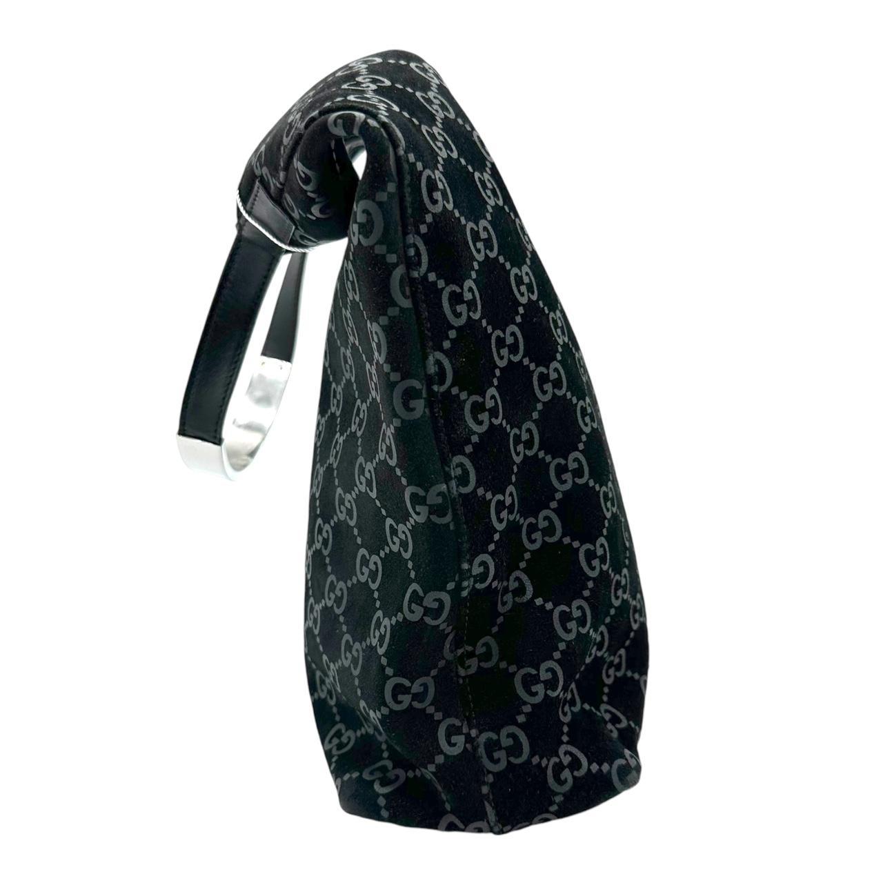 Gucci Black Suede Embossed Monogram Shoulder Bag - Outfit Repeater