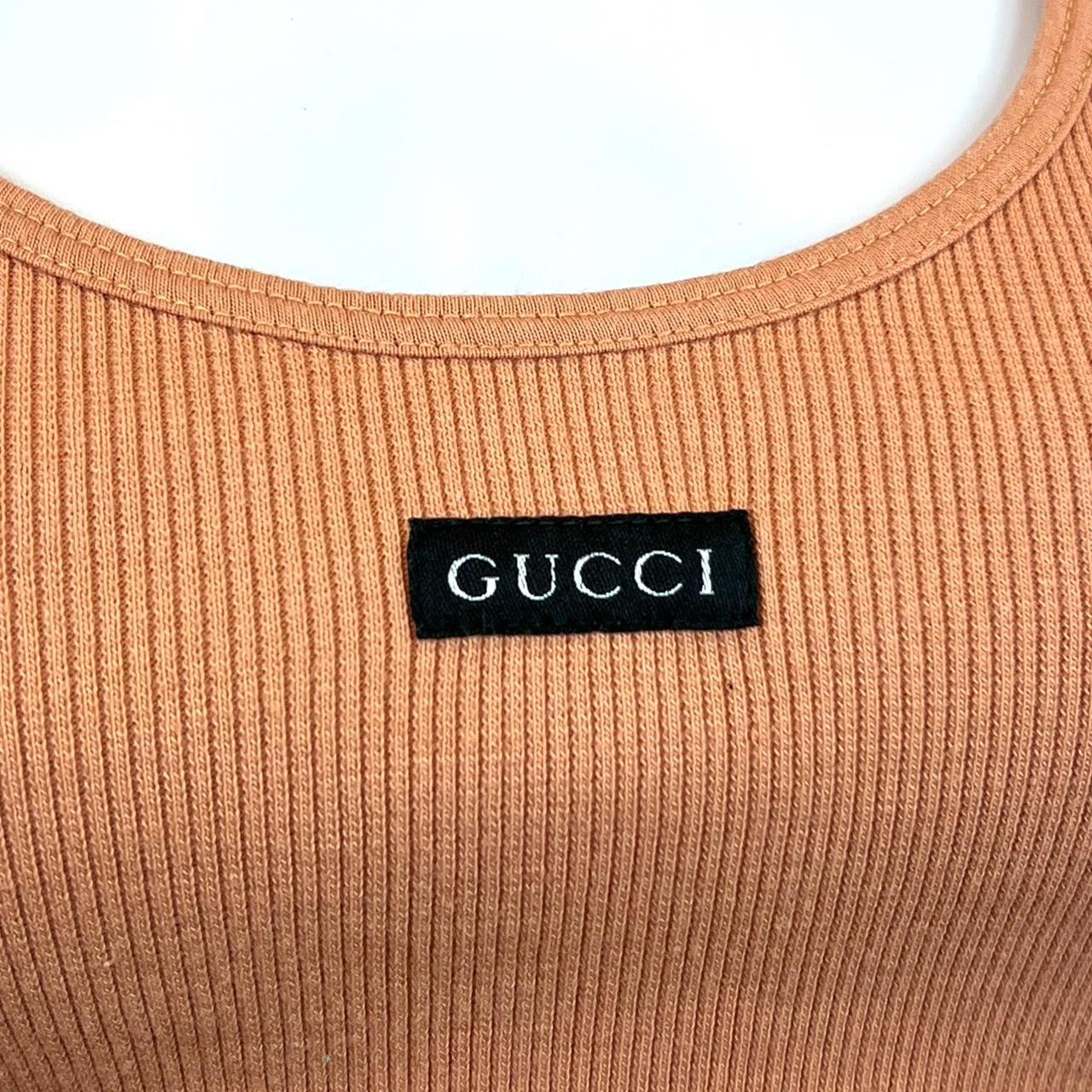 Gucci By Tom Ford S/S 1997 Peach Ribbed Tank Top with Logo Patch